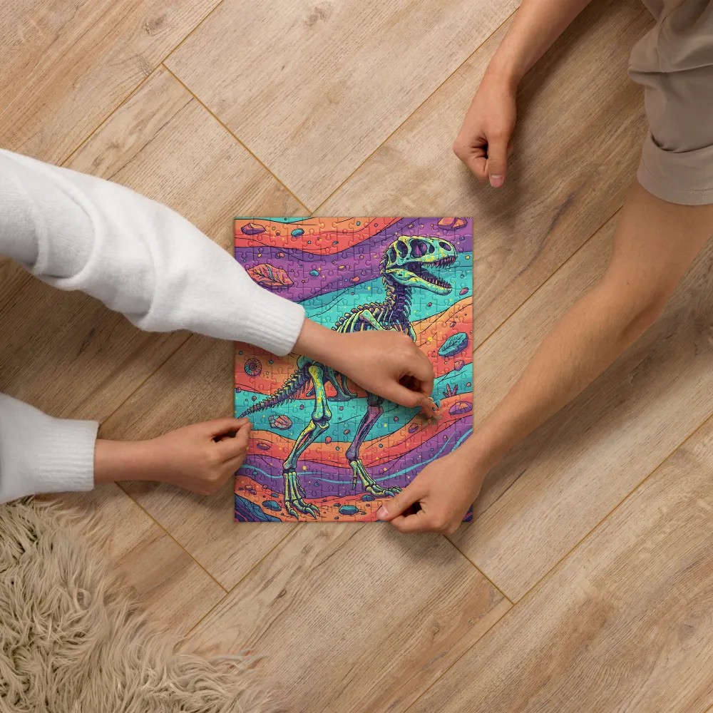 Psychedelic Raptor Skeleton 
 Jigsaw Puzzle in Tin Box