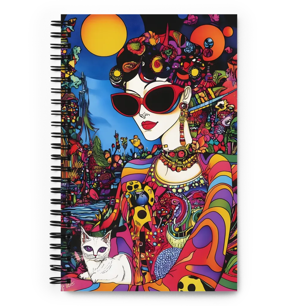 Psychedelic Dreamscape with Woman and Cat 
 Spiral Notebook | 140 pages