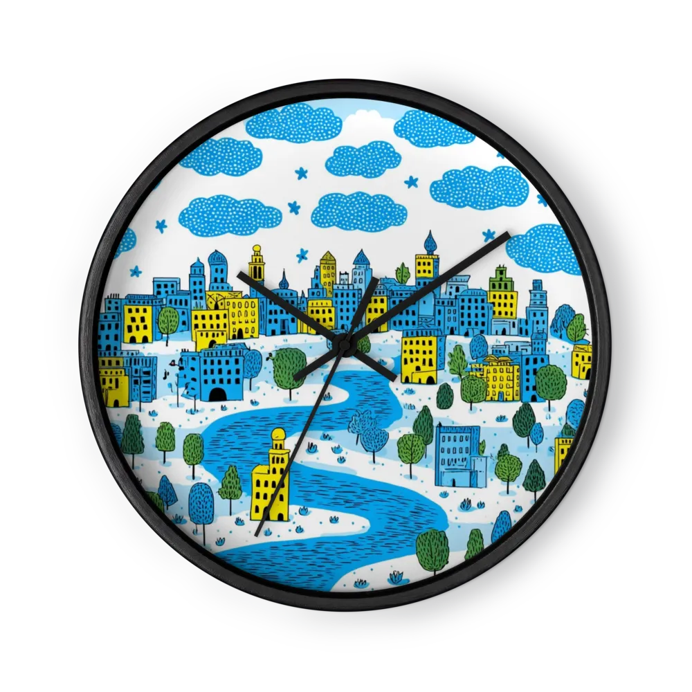 Das blau-gelbe Dorf | Wanduhr