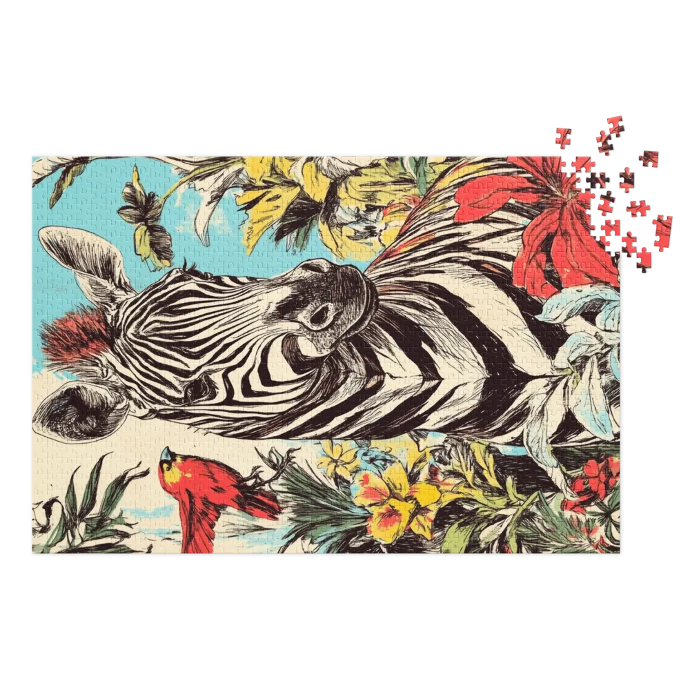 Tropical Zebra & Bird Illustration 
 Jigsaw Puzzle in Tin Box