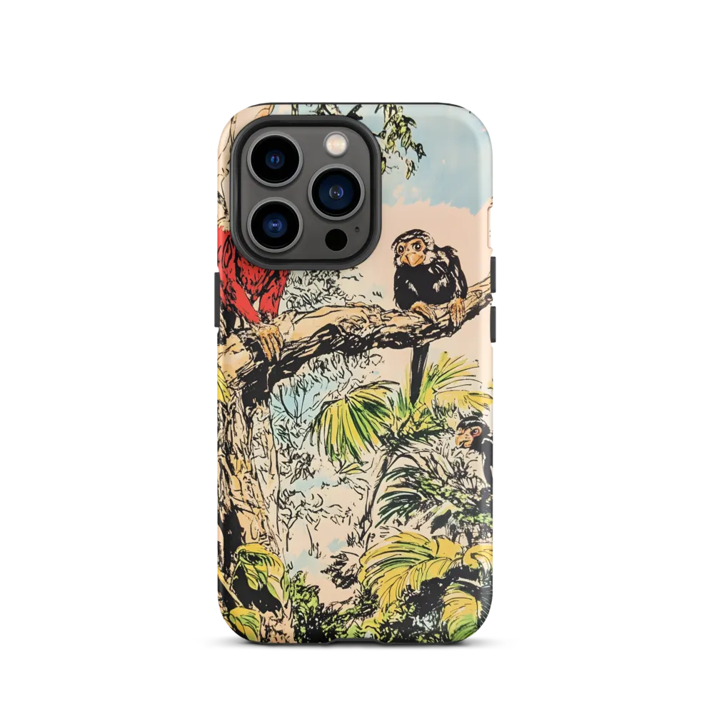 Tropical Scene with Birds and Monkey | Phone Case