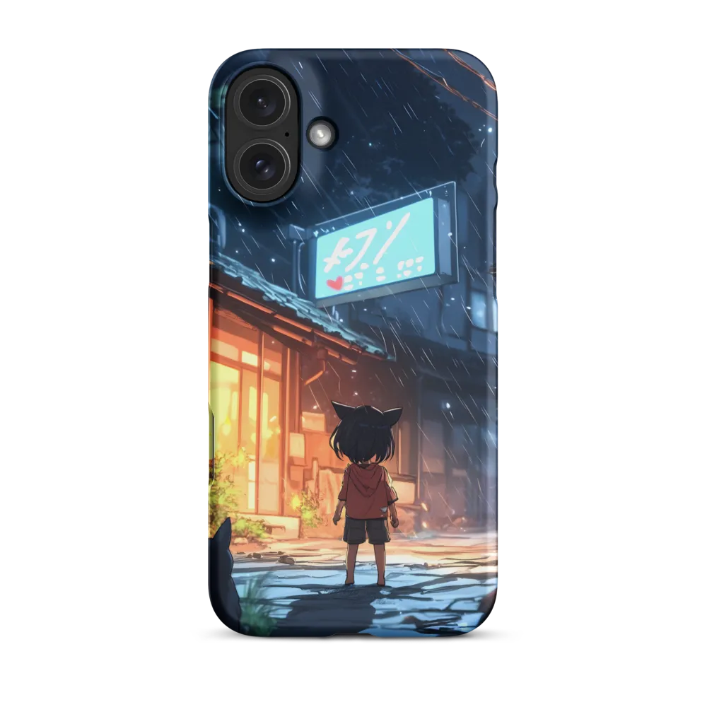 Child with Cat Ears in Rainy Street | Phone Case
