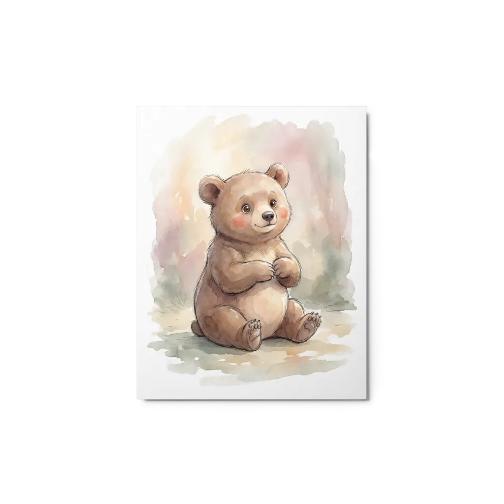 Whimsical Bear Cub Watercolor 
 Metal Print | 20″x 30″