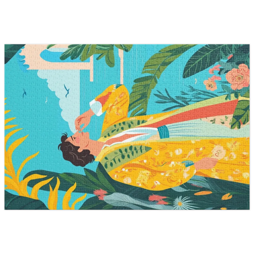 Art Nouveau Tropical Vista 
 Jigsaw Puzzle in Tin Box