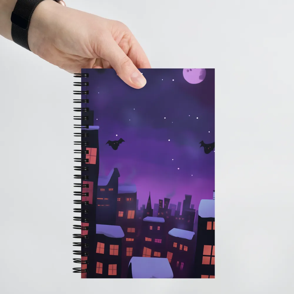 Moonlit Cityscape with Bats 
 Spiral Notebook | 140 pages