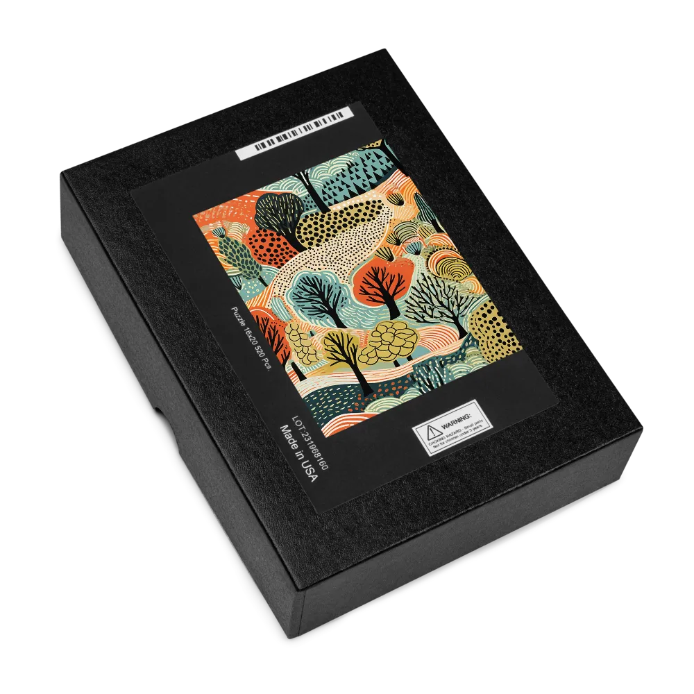 Stylized Forest Landscape 
 Jigsaw Puzzle in Tin Box