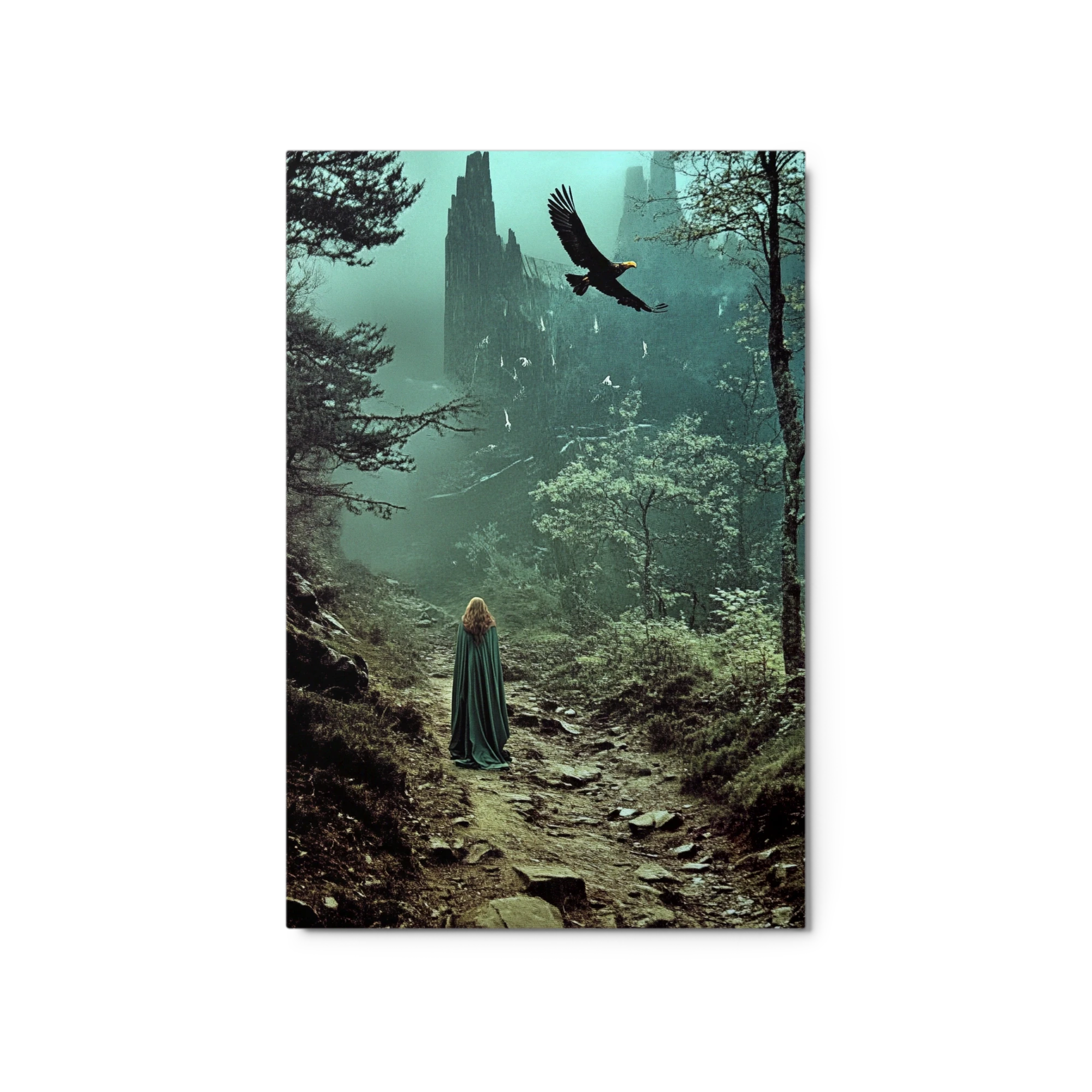 Mysterious Woman and Eagle in Enchanted Forest