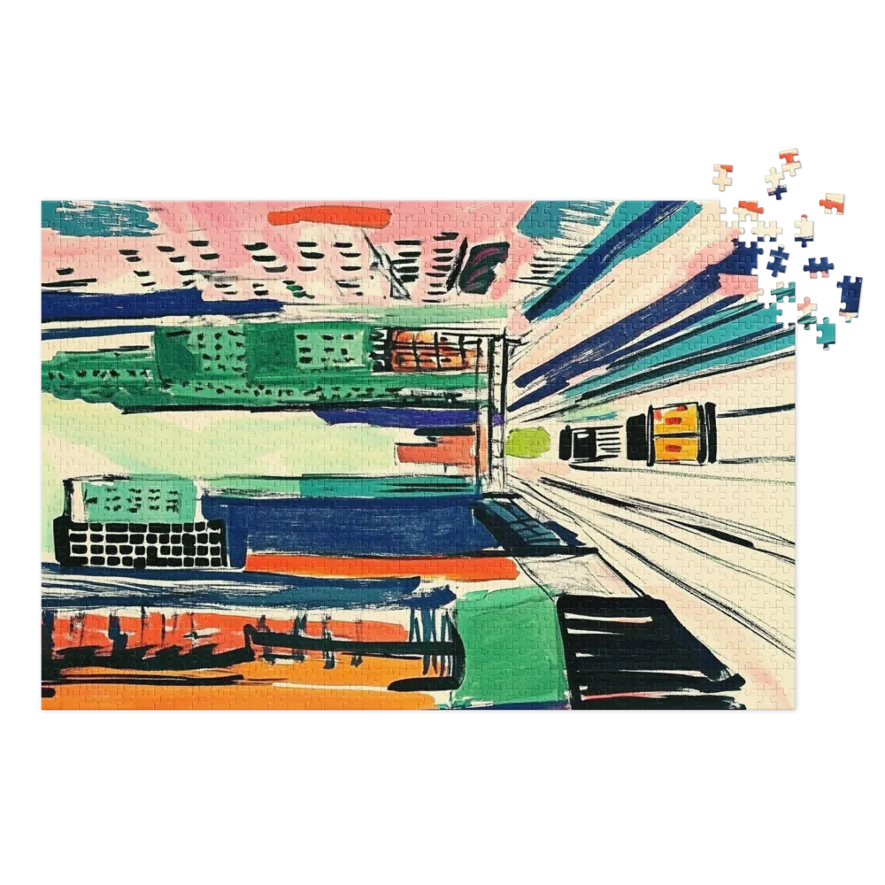 Vibrant Cityscape with Train | Jigsaw Puzzle (252/520 pieces)