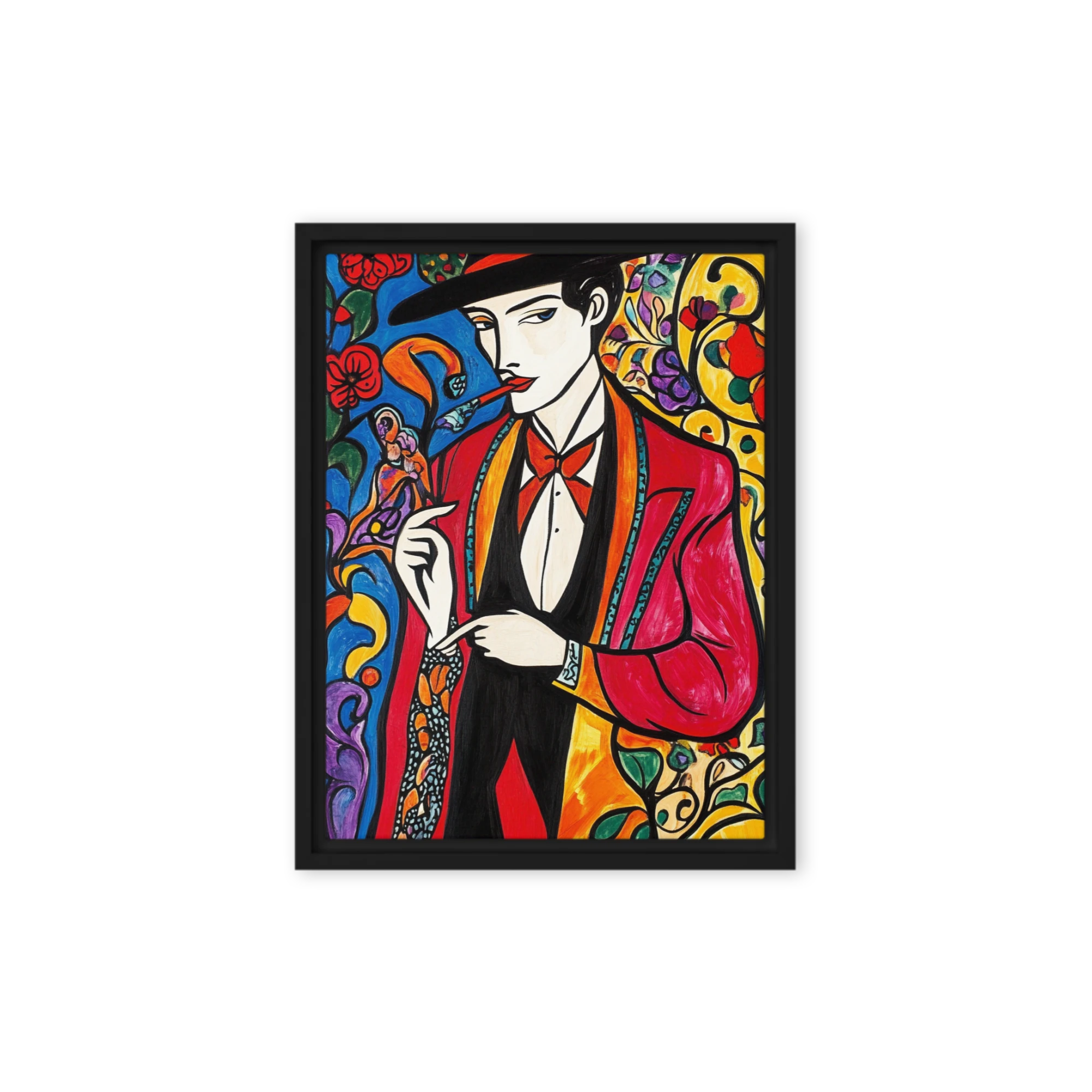 Stylish Male Figure with Floral Motifs