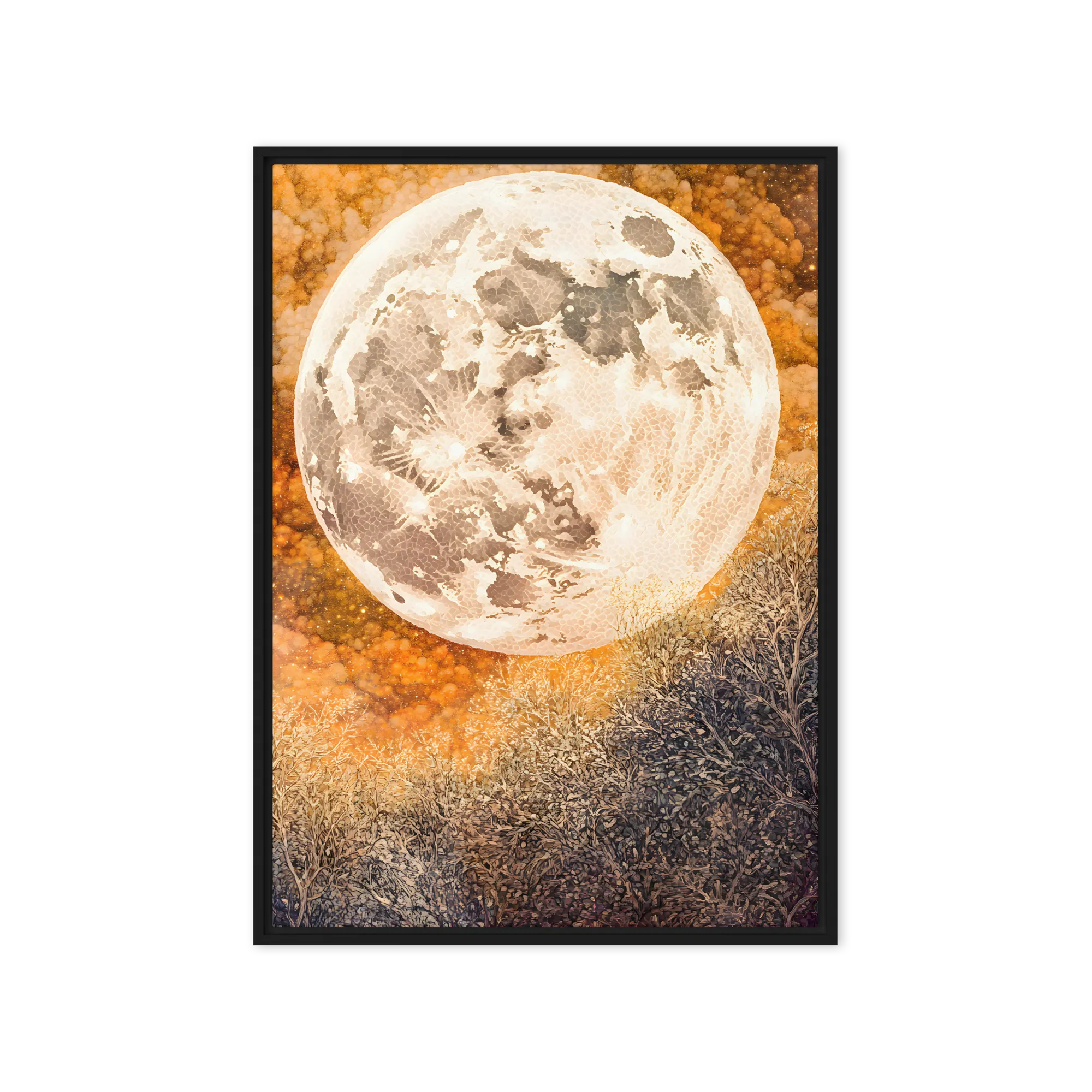 Surreal Moon Over Orange Clouds