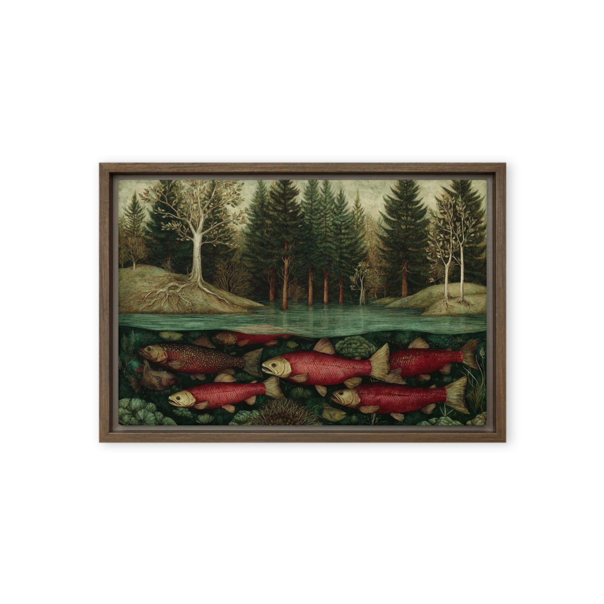 Pre-Raphaelite Tapestry Surrealism Wall Art — Crimson, Moss, Ivory