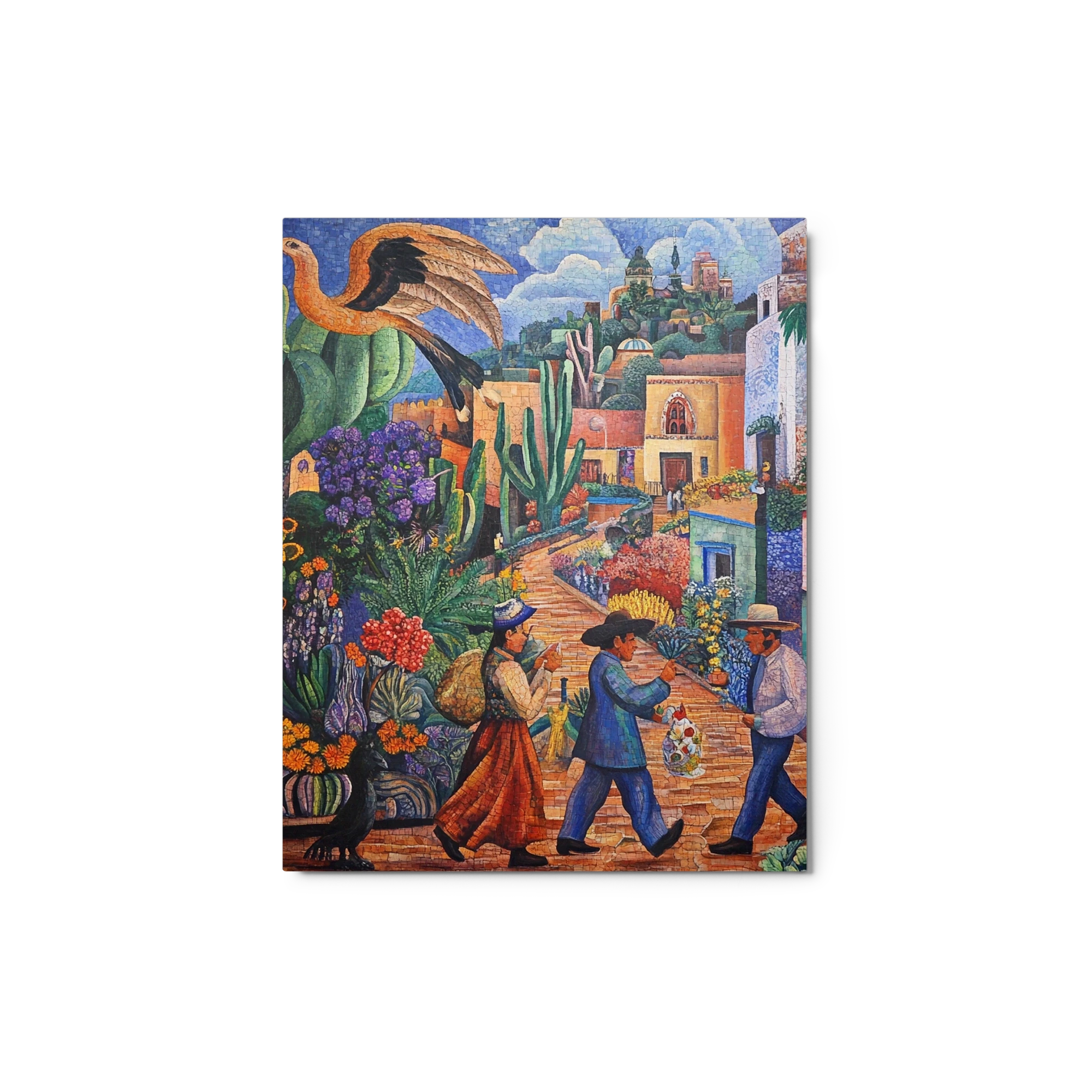 Vibrant Mosaic Village Scene