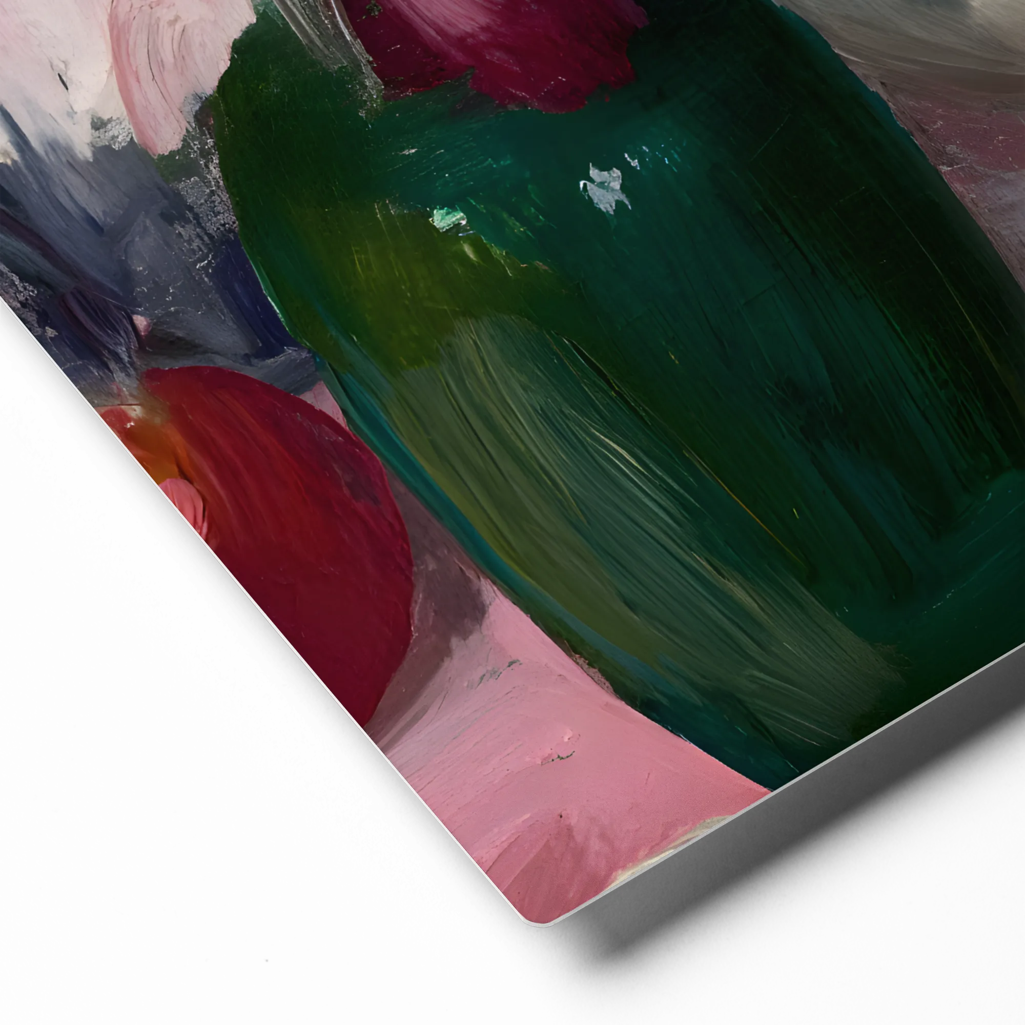 Impressionistic Floral Still Life with Pink 
 Canvas with White Frame