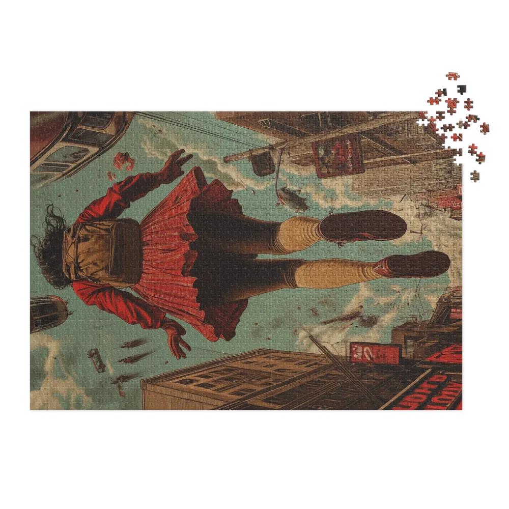 Surreal Girl Soaring Above City