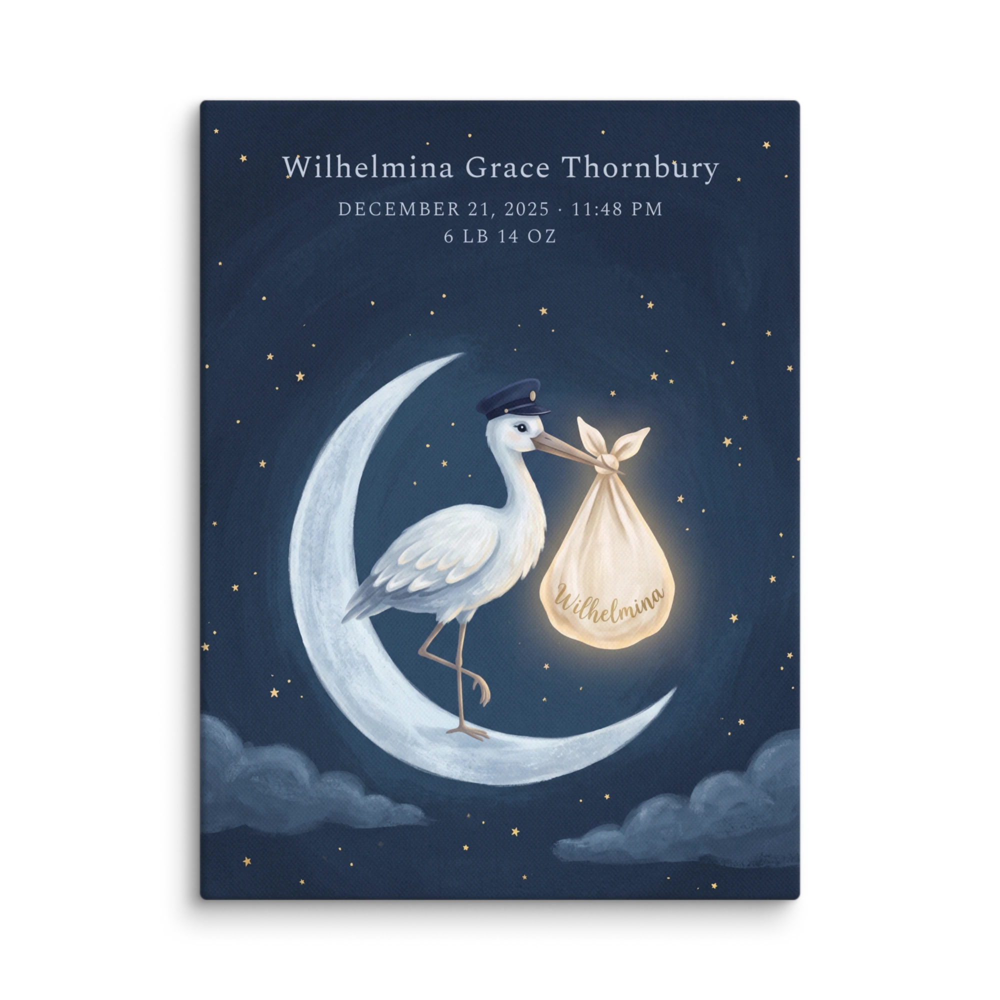 Nursery Name Art — Moonlit Stork