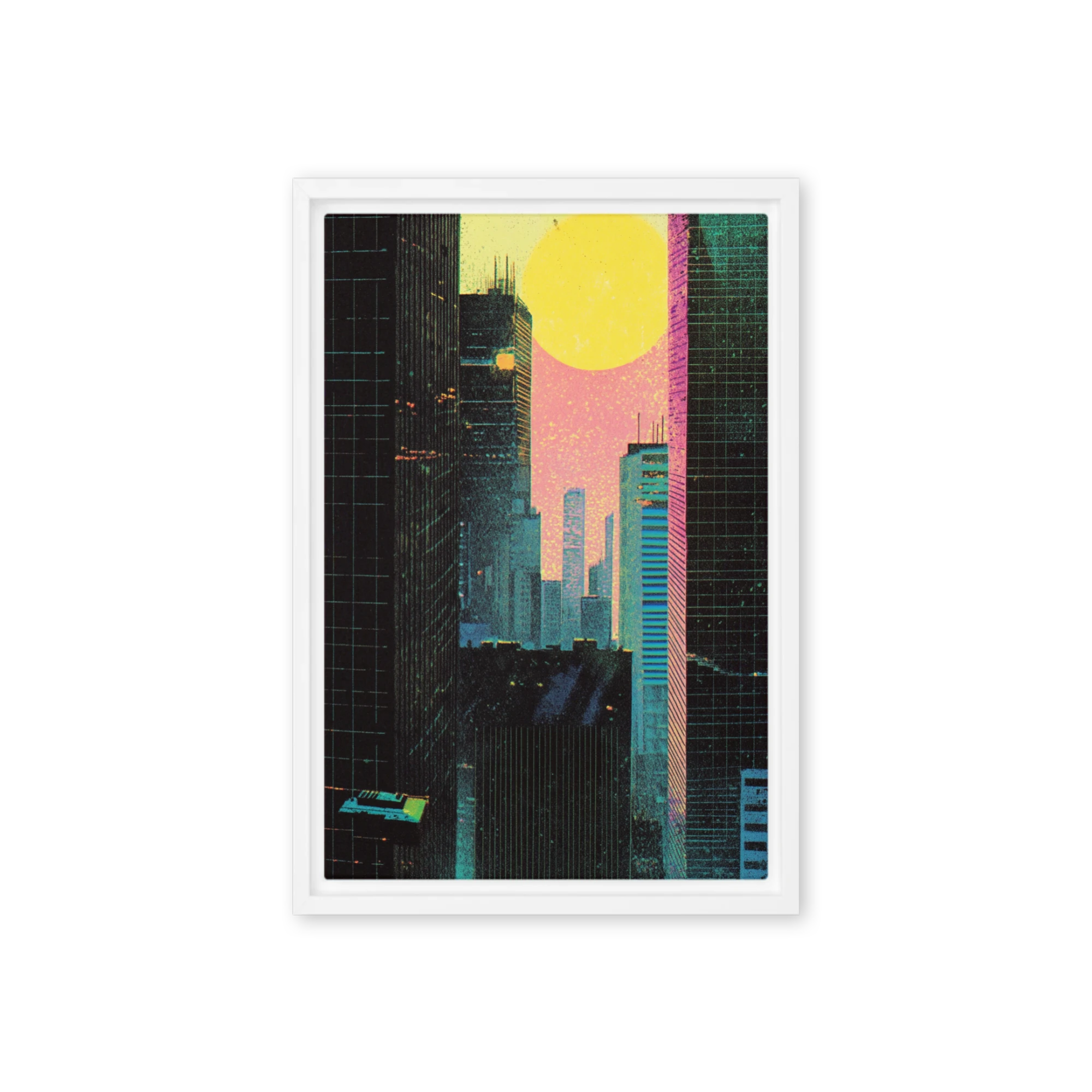 Futuristic Cityscape with Yellow Sun