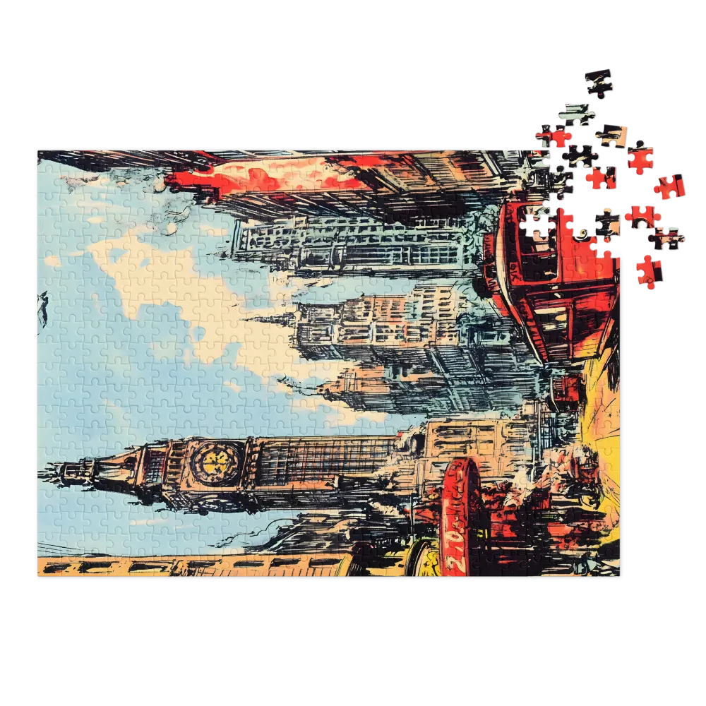 Cityscape with Clock Tower and Tram