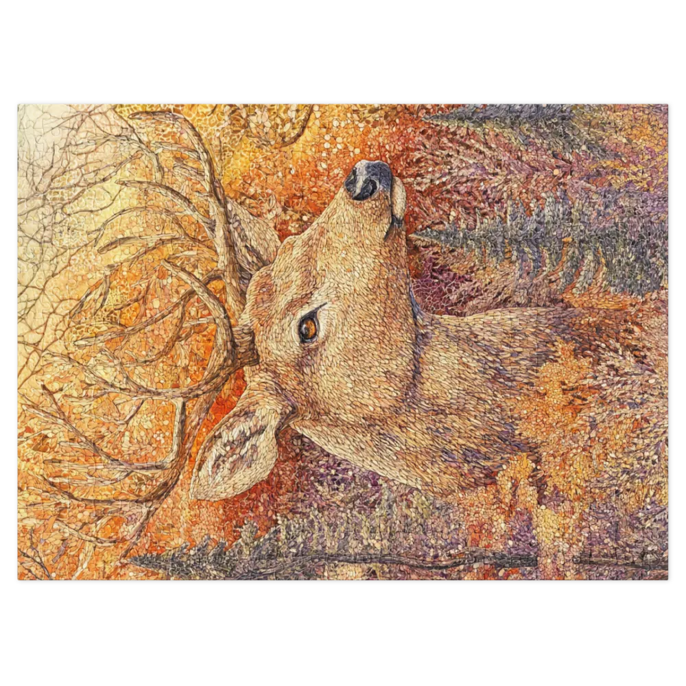 Mosaico de Veado Dourado 
 Puzzle em caixa de metal