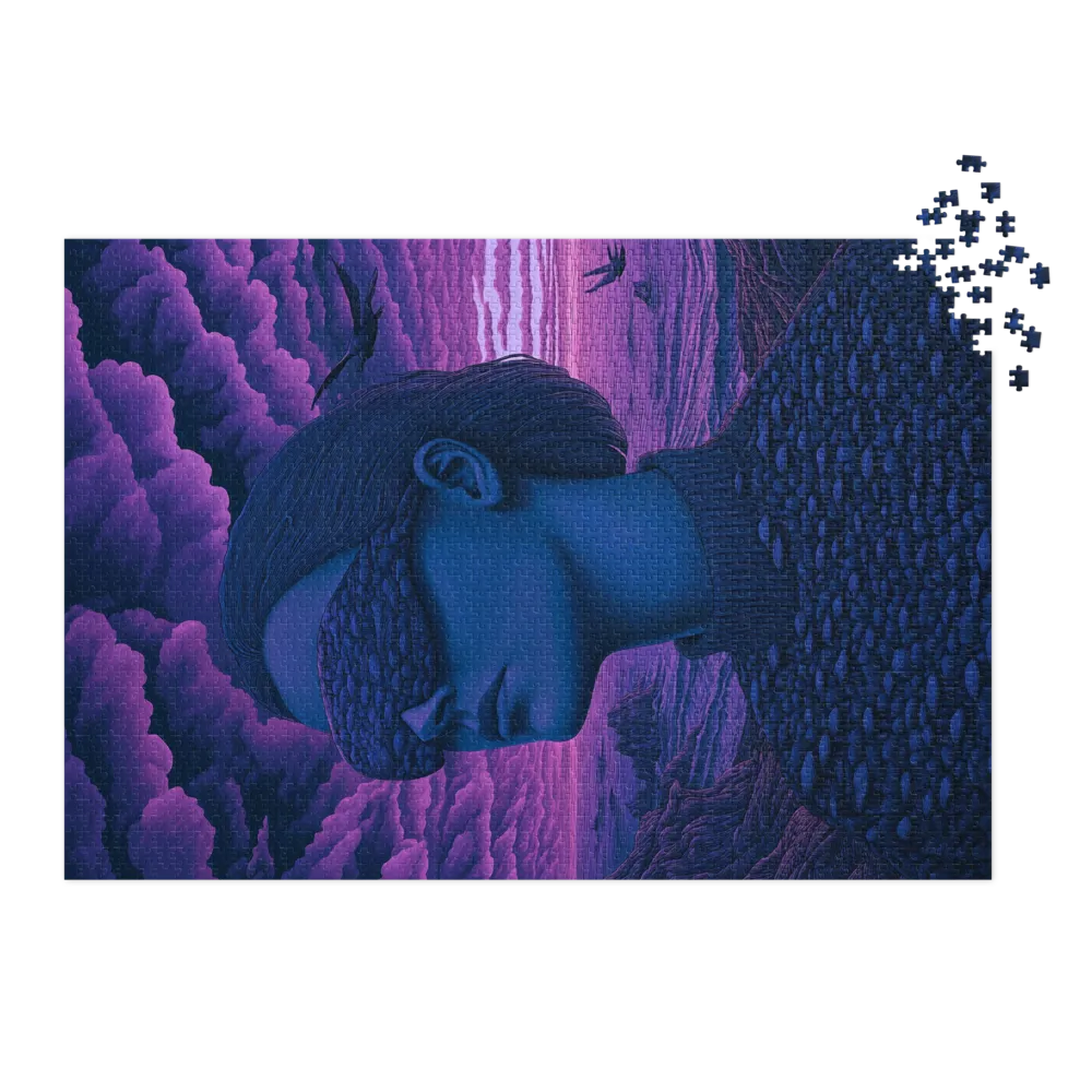 Surreal Figure in Purple Landscape
