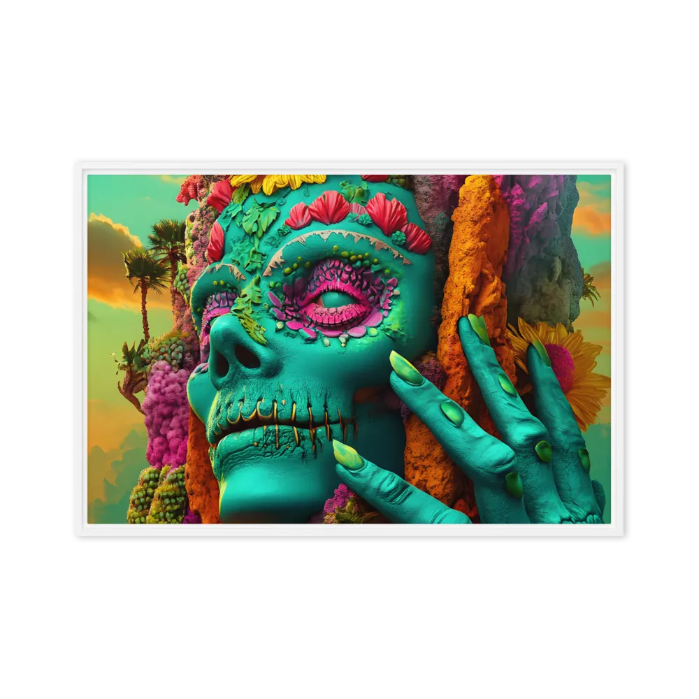 Coral Skull Bloom 
 Poster with Black Frame | 14″x 14″