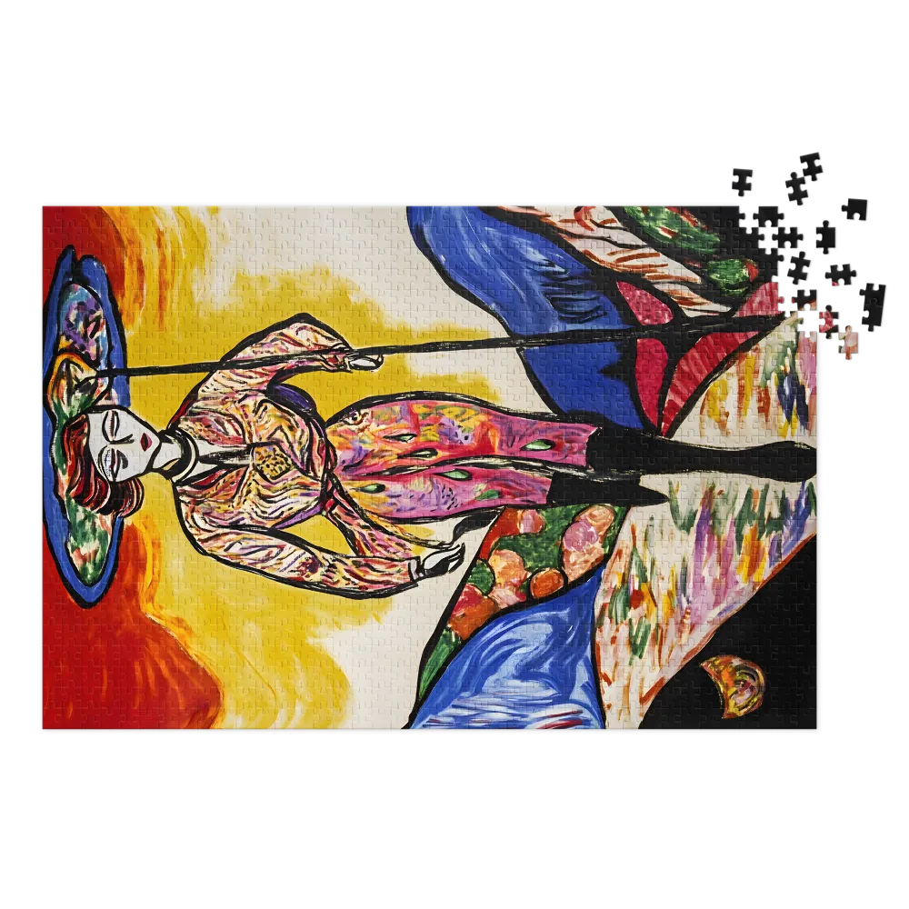 Expressionist Woman in Colorful Landscape | Jigsaw Puzzle (252/520 pieces)