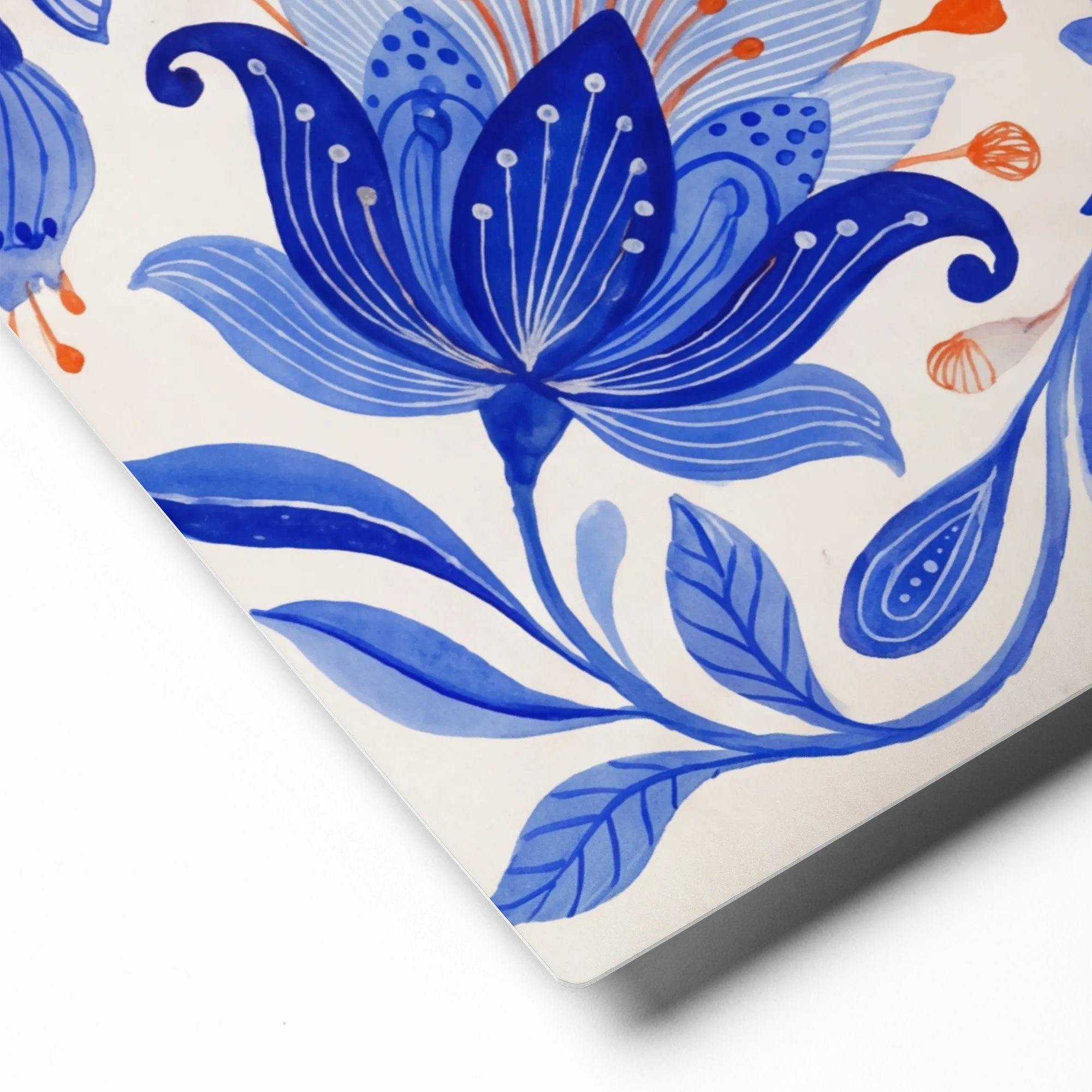 Watercolor Folk Floral 
 Paper Print With Red oak Frame & Mat | 16″x 20″