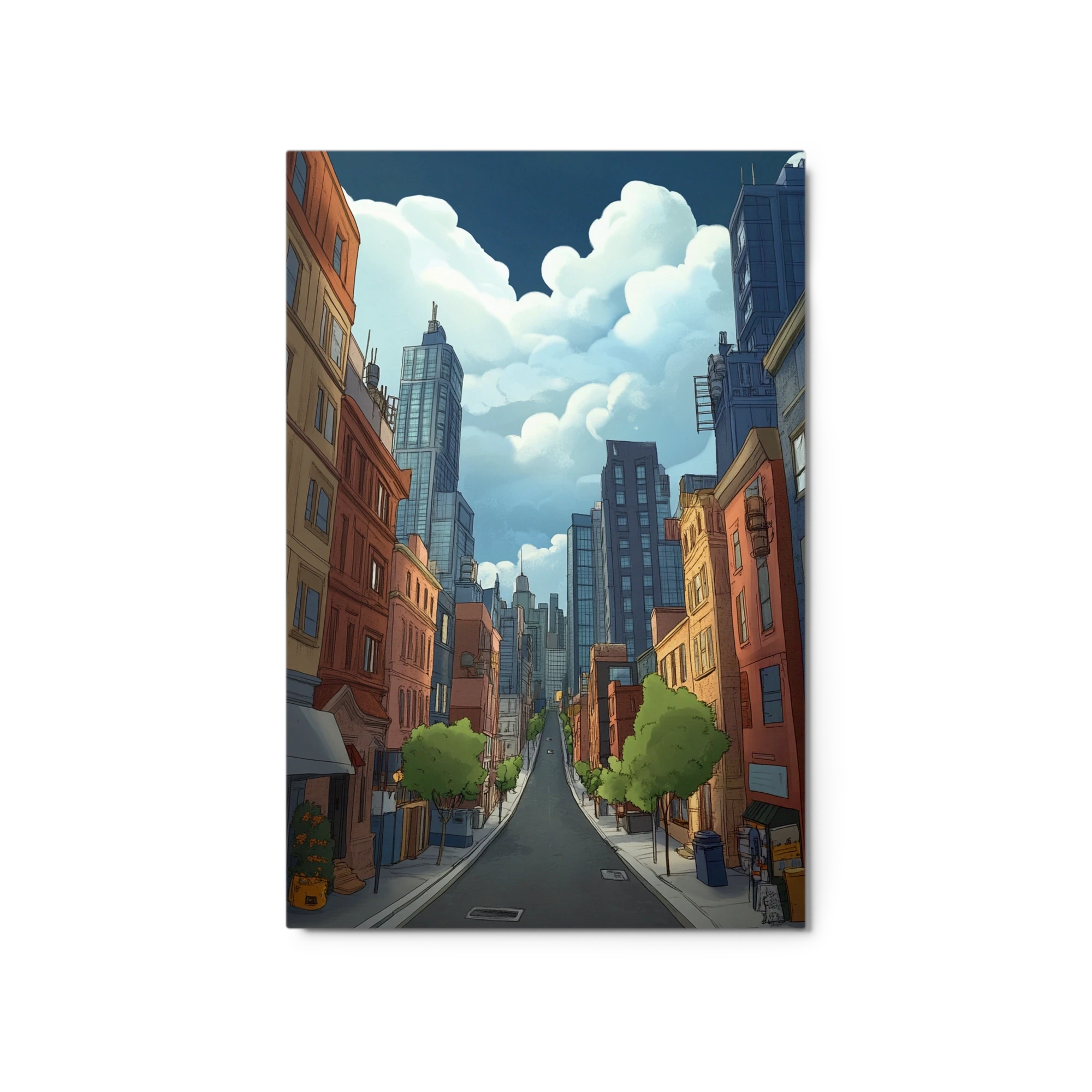 Cityscape Illustration with Modern and Classic Buildings