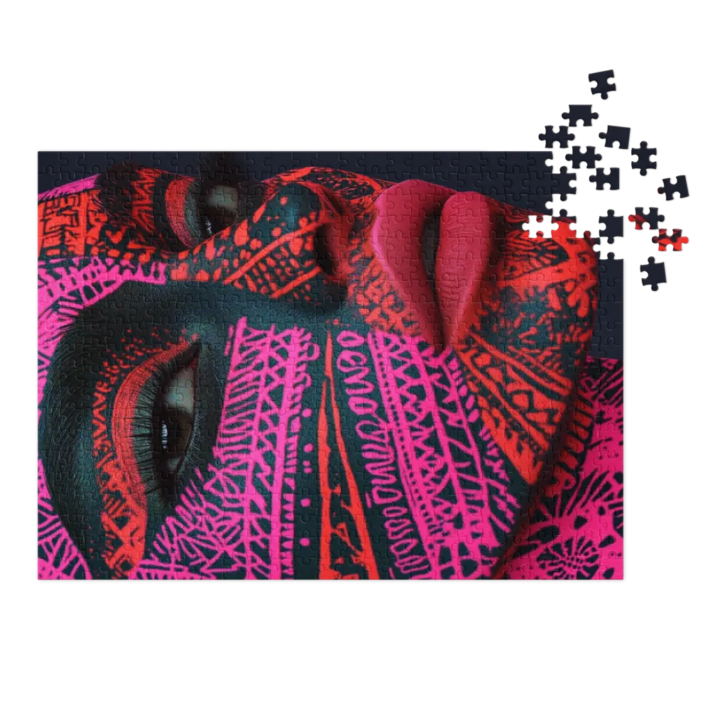 Rosto Tribal Neon 
 Puzzle em caixa de metal