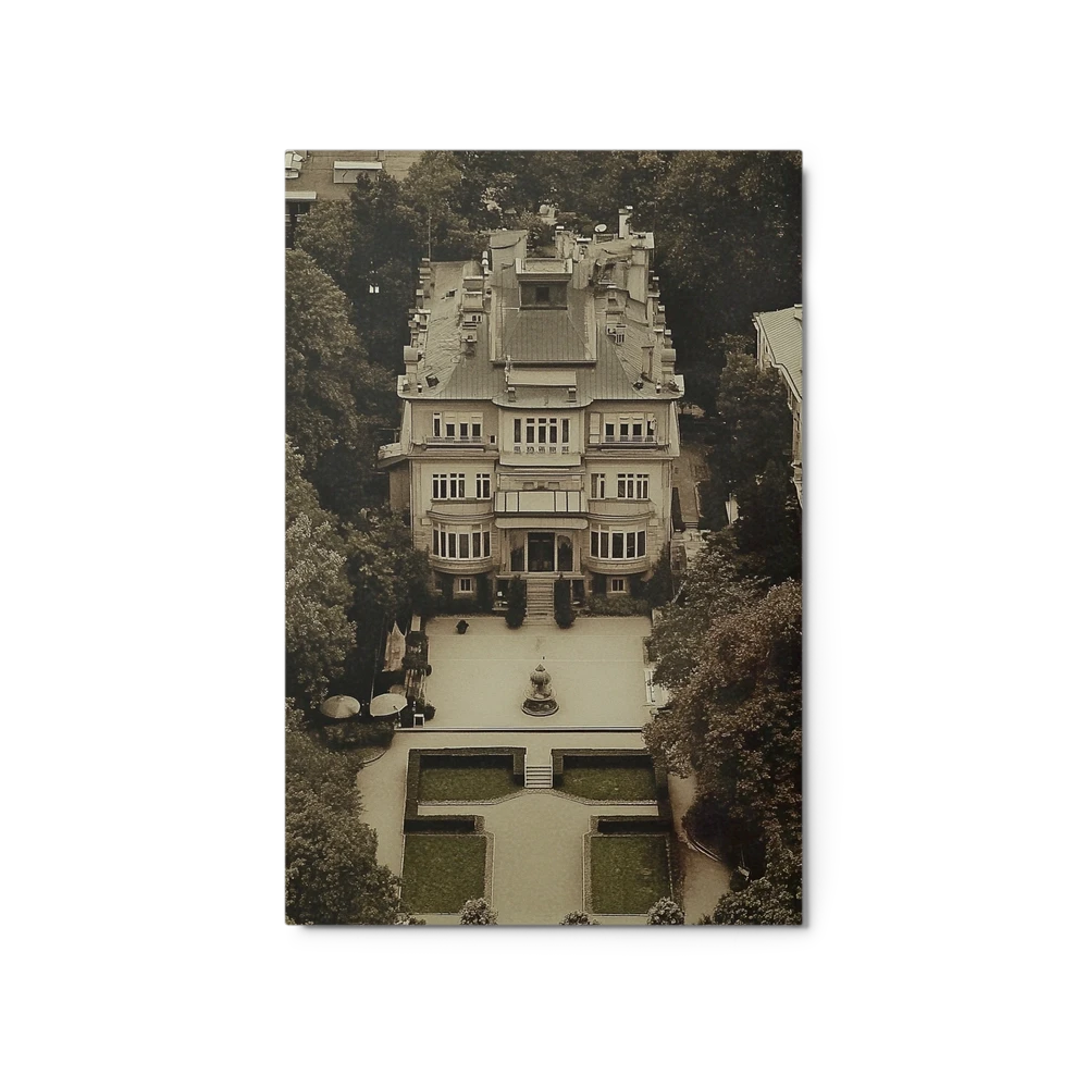Aerial Sepia Mansion and Garden | Art Print