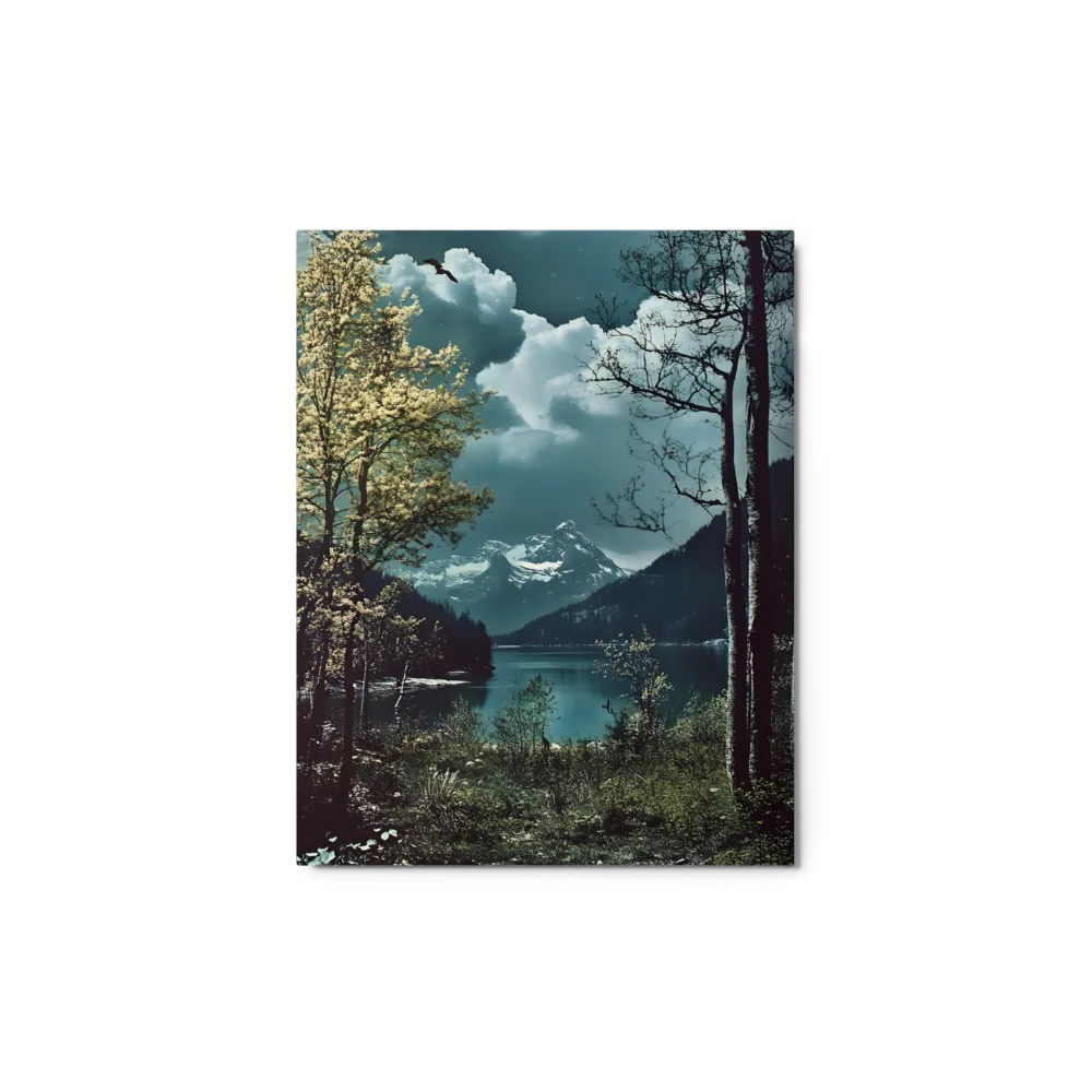 Surreal Landscape with Lake and Mountains