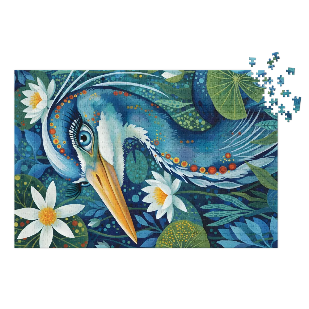 Heron Among Water Lilies