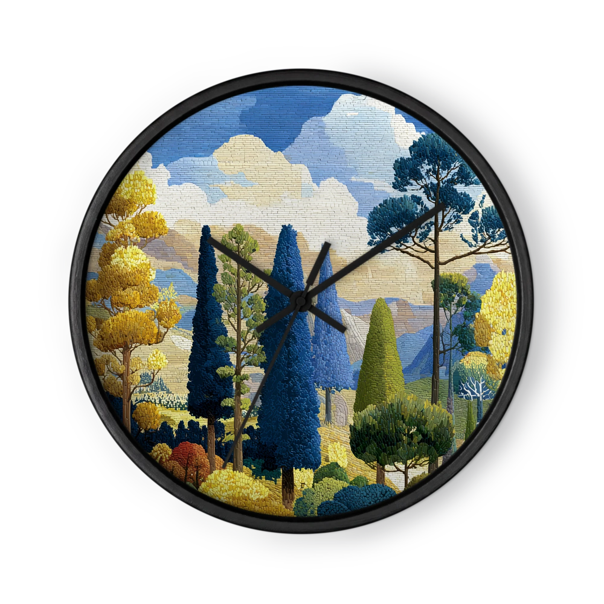 Chiseled Stone Mosaic Wall Clocks — Cobalt And Sunflower Yellow
