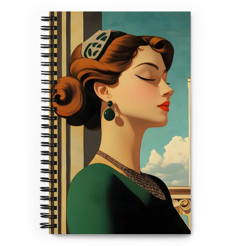 Emerald Serenity: An Art Nouveau Portrait 
 Spiral Notebook | 140 pages