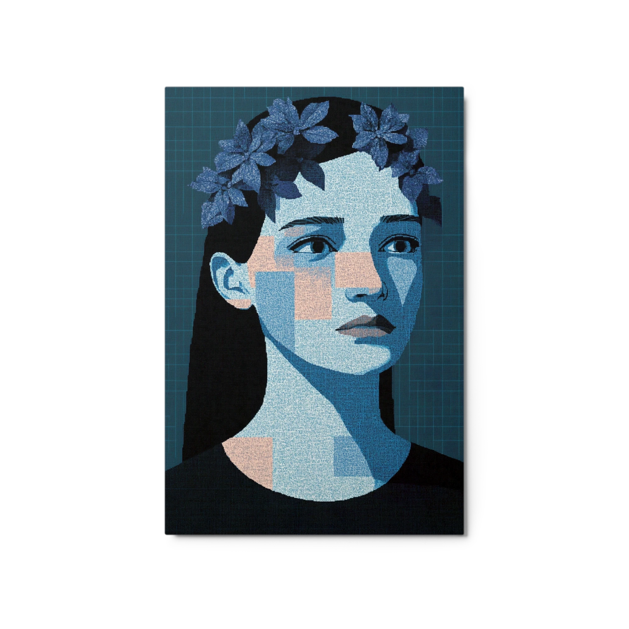 Blue Pixel Art Woman Portrait