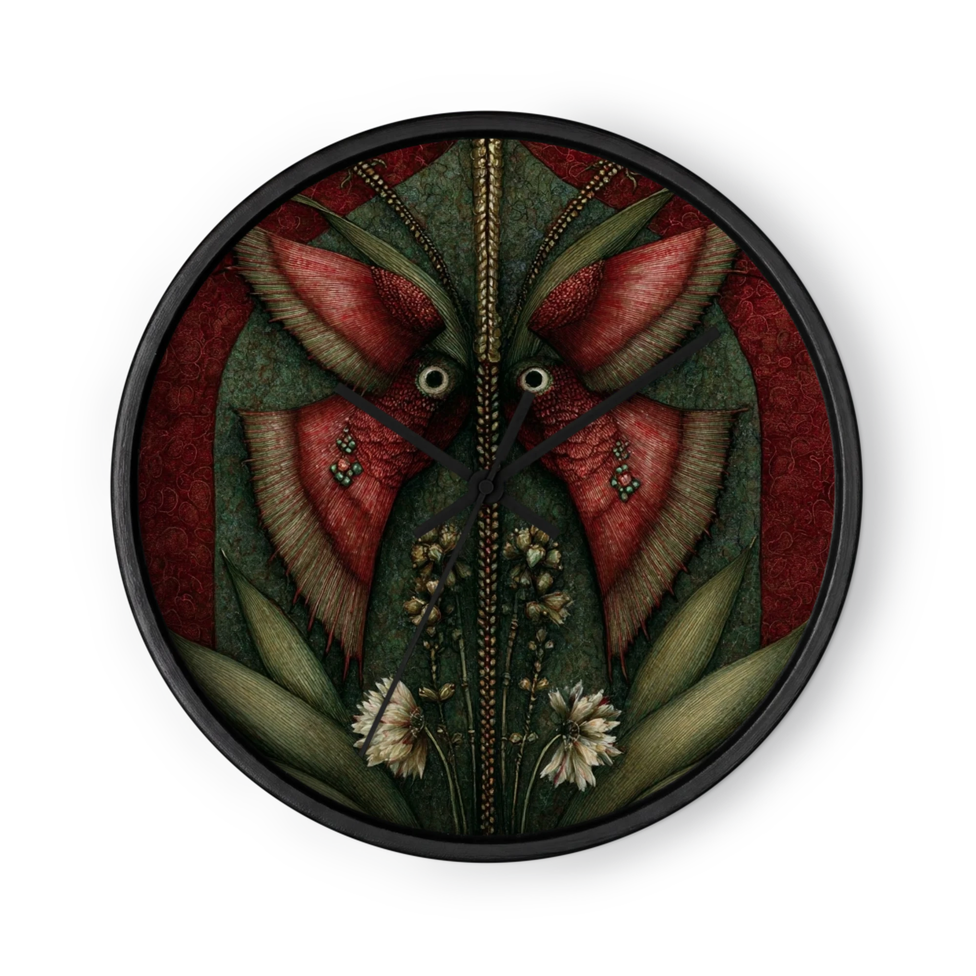 Gothic Moth and Botanical Symmetry | Wall Clock