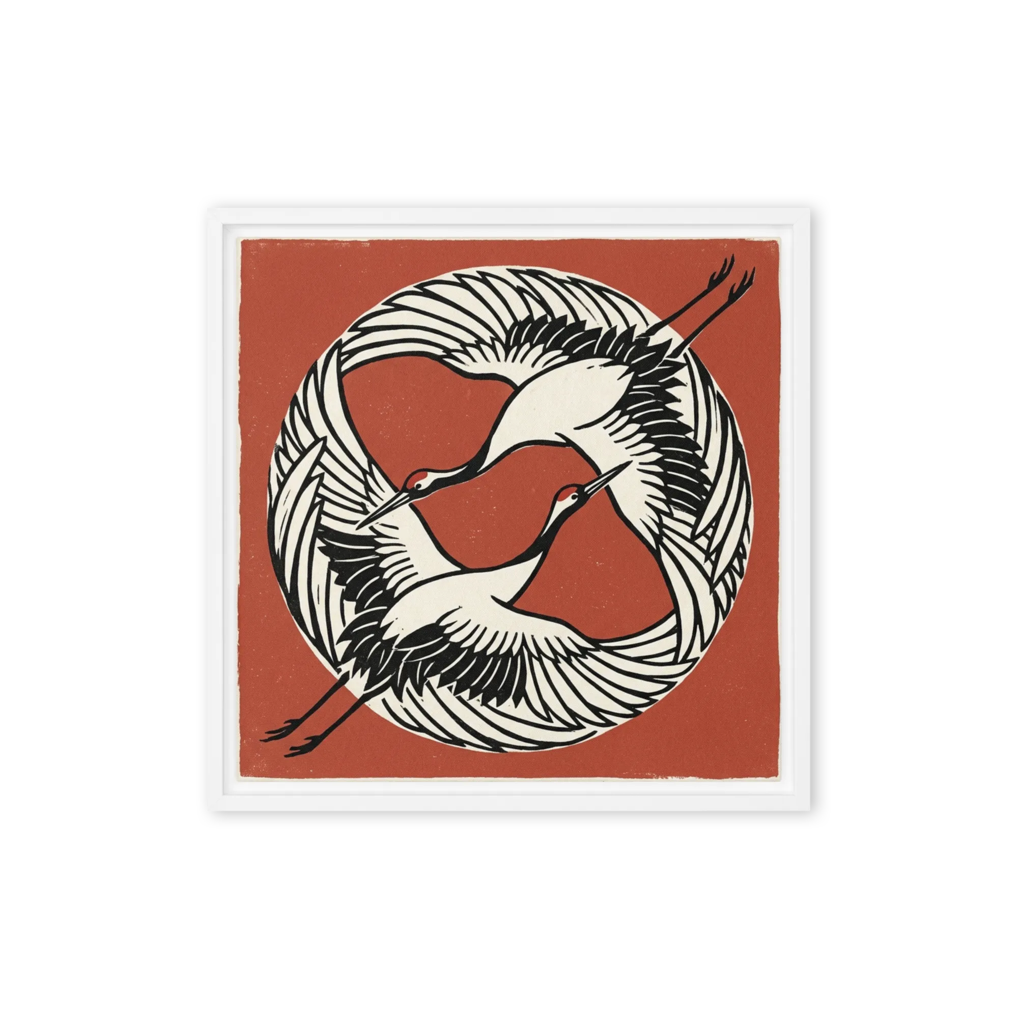 Flying Cranes Enso Woodblock Print 
 Poster with Black Frame | 12″x 12″