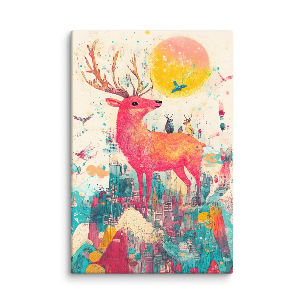 Ephemeral City Stag 
 Canvas with White Frame