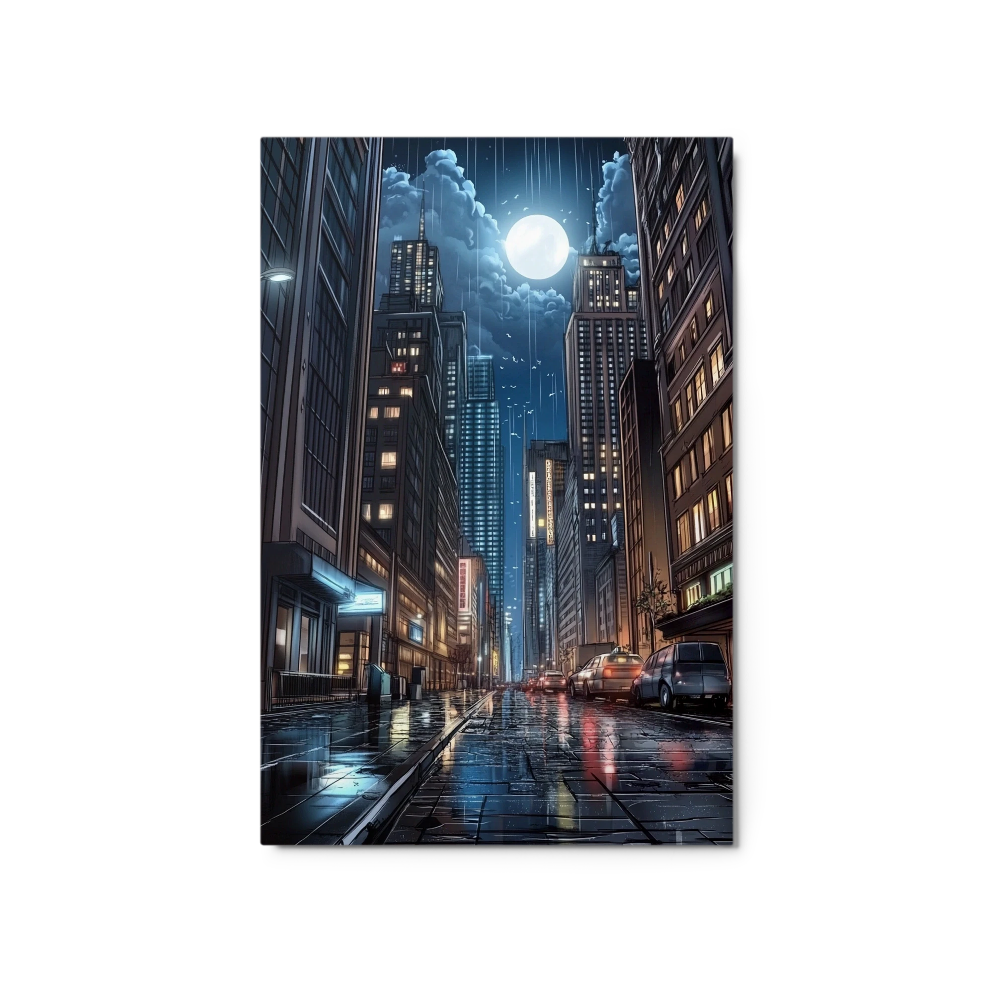 Cityscape at Night with Moonlight