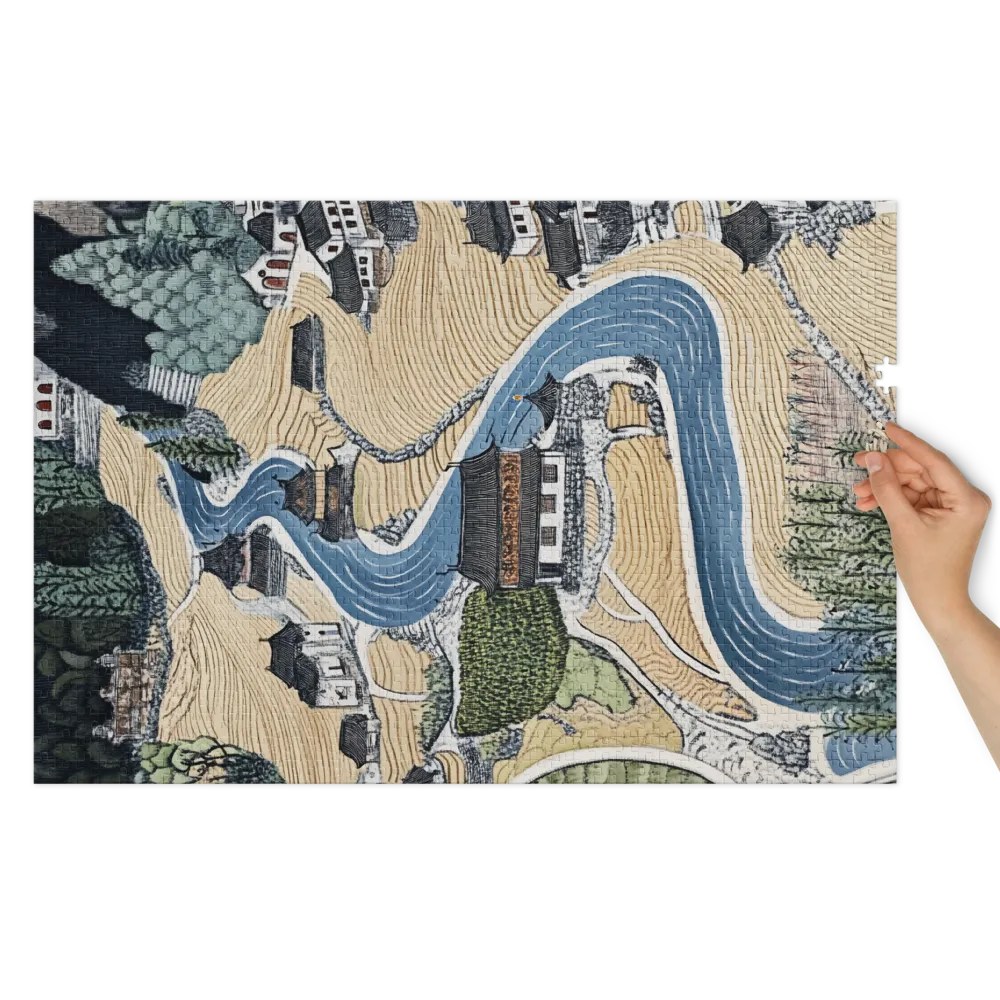 Winding River Through Village Landscape | Jigsaw Puzzle (252/520 pieces)