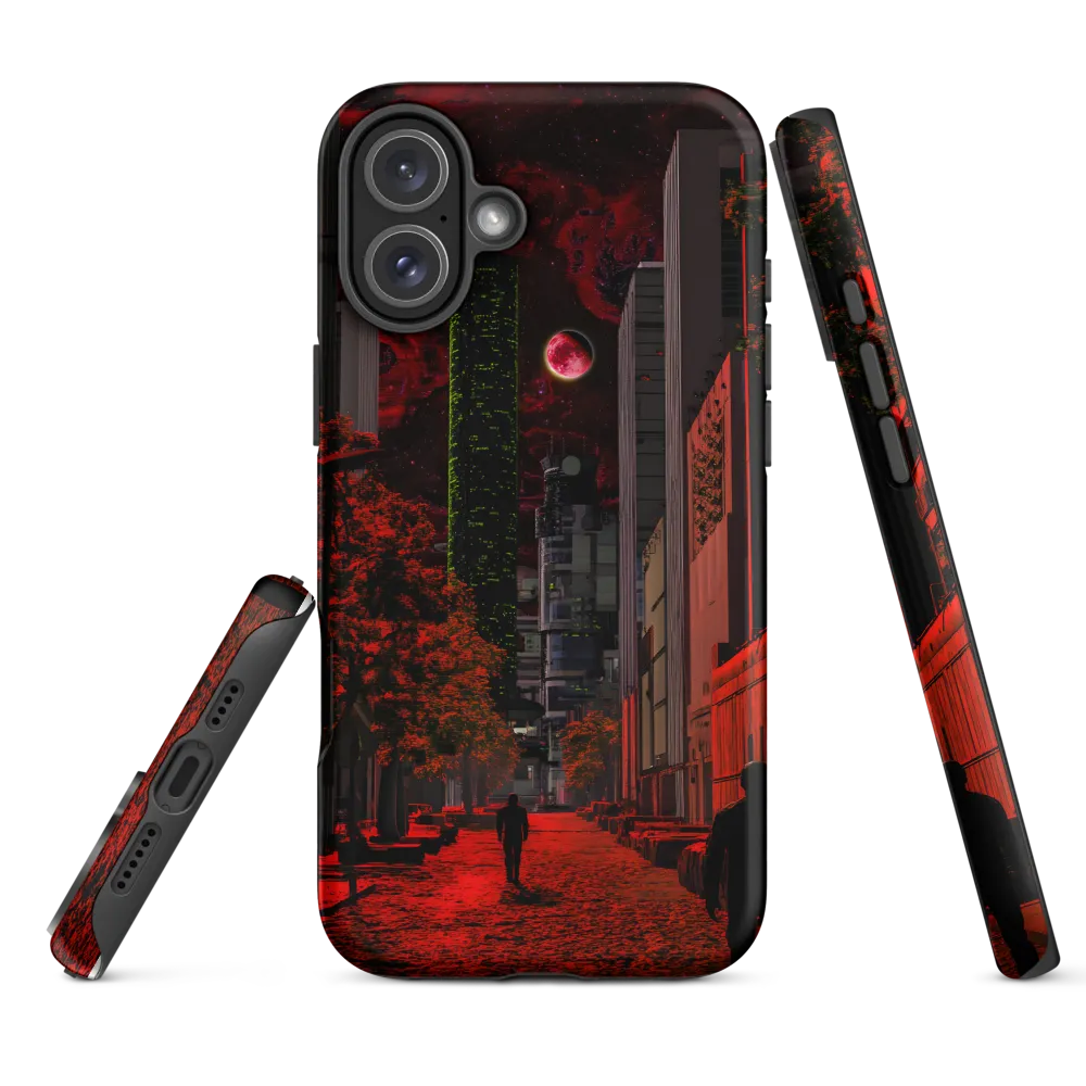 Surreal Red Cityscape with Cosmic Background