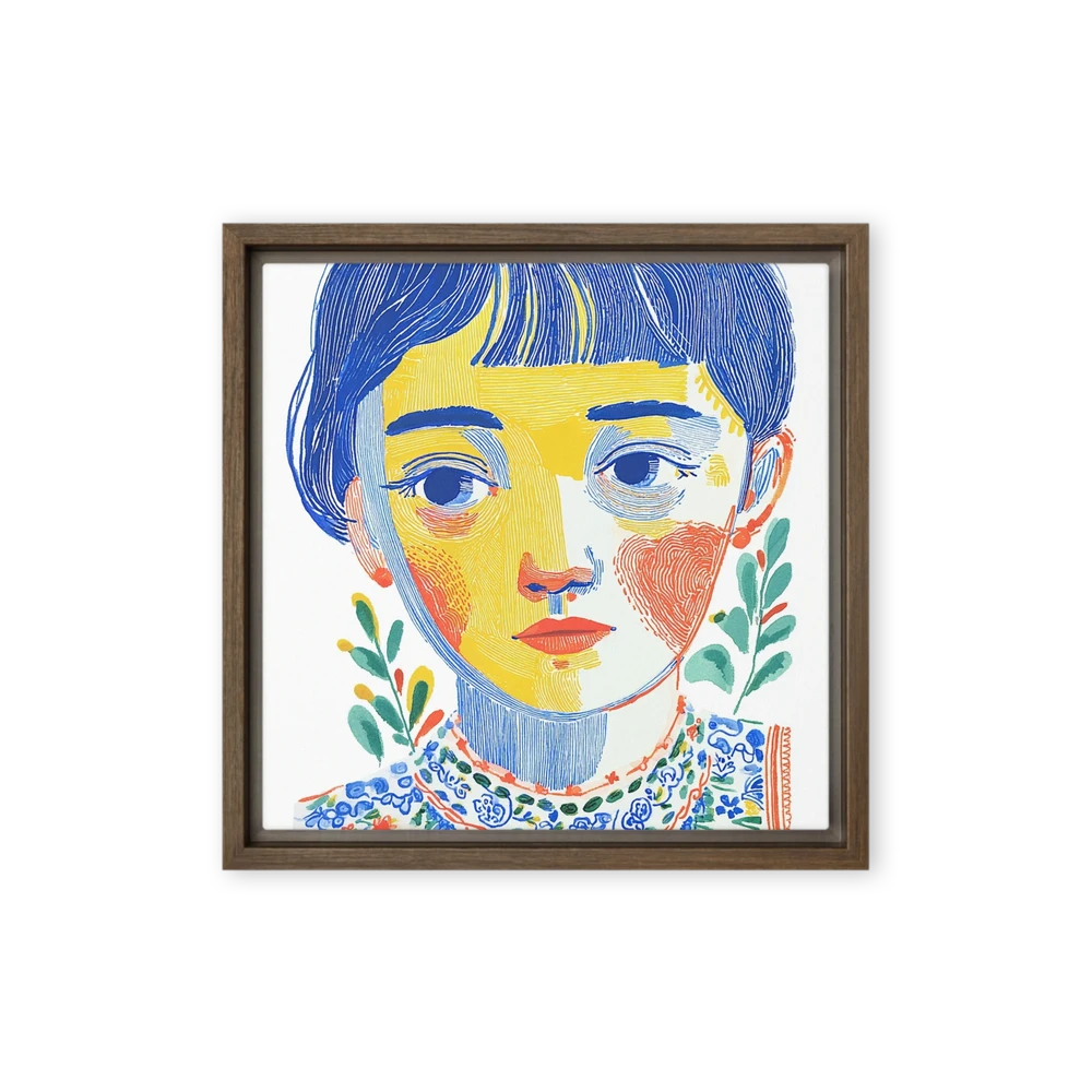 Linework Portrait in Yellow and Blue | Art Print