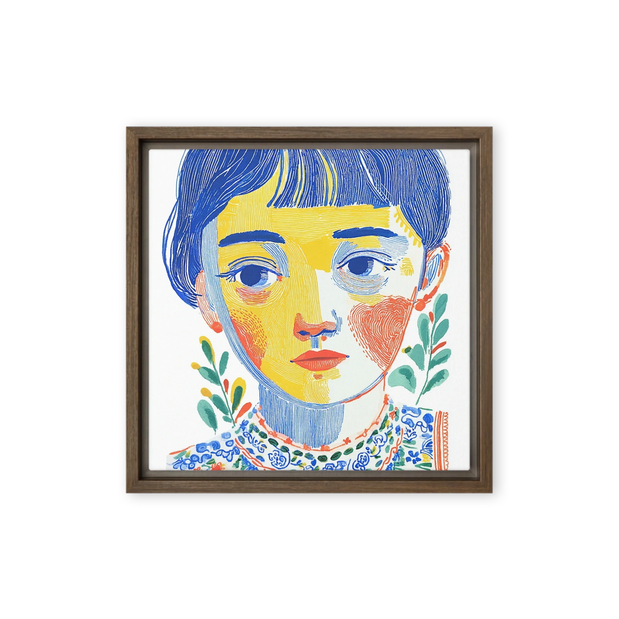 Linework Portrait in Yellow and Blue | Art Print