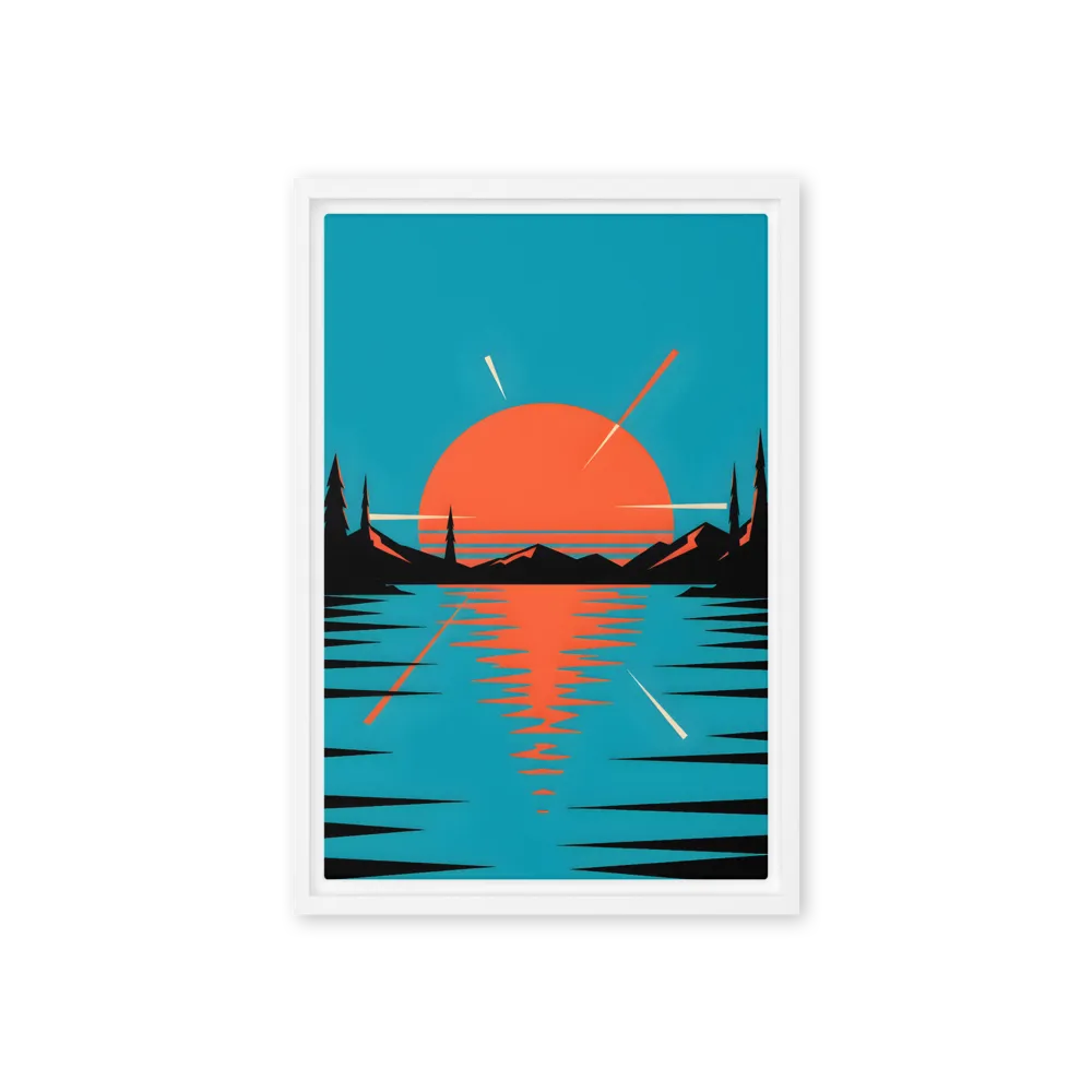 Retro Sunset Over Water 
 Canvas with Black Frame