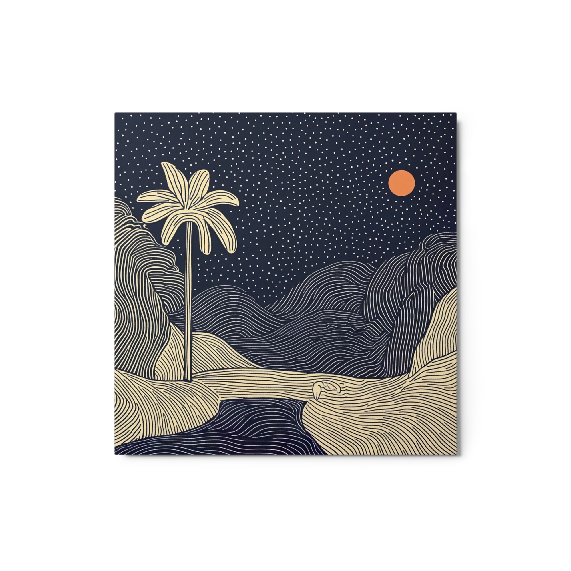 Minimal Line Art Landscape with Palm Tree