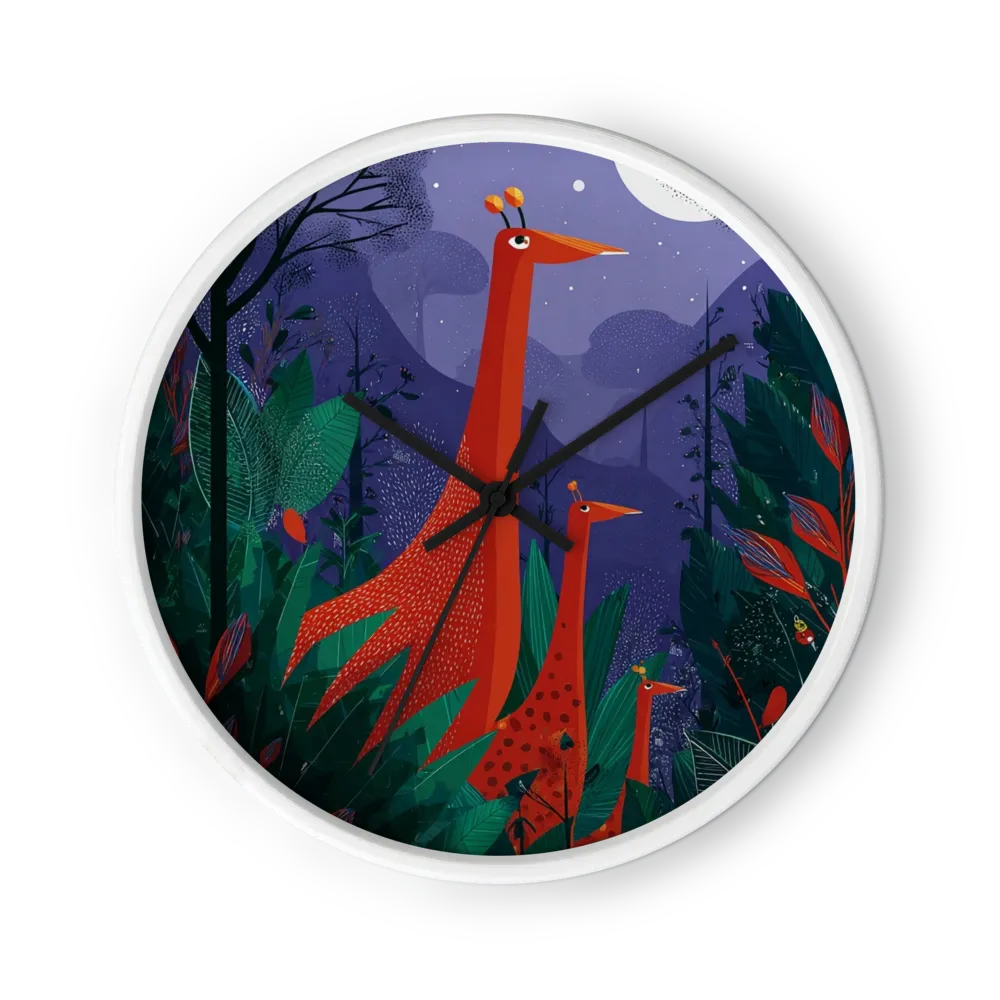 Red Giraffes in Night Jungle