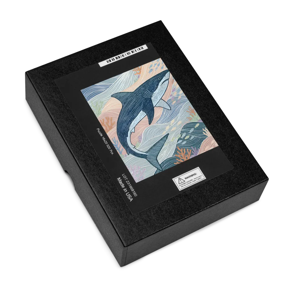 Shark in Flowing Waves 
 Jigsaw Puzzle in Tin Box