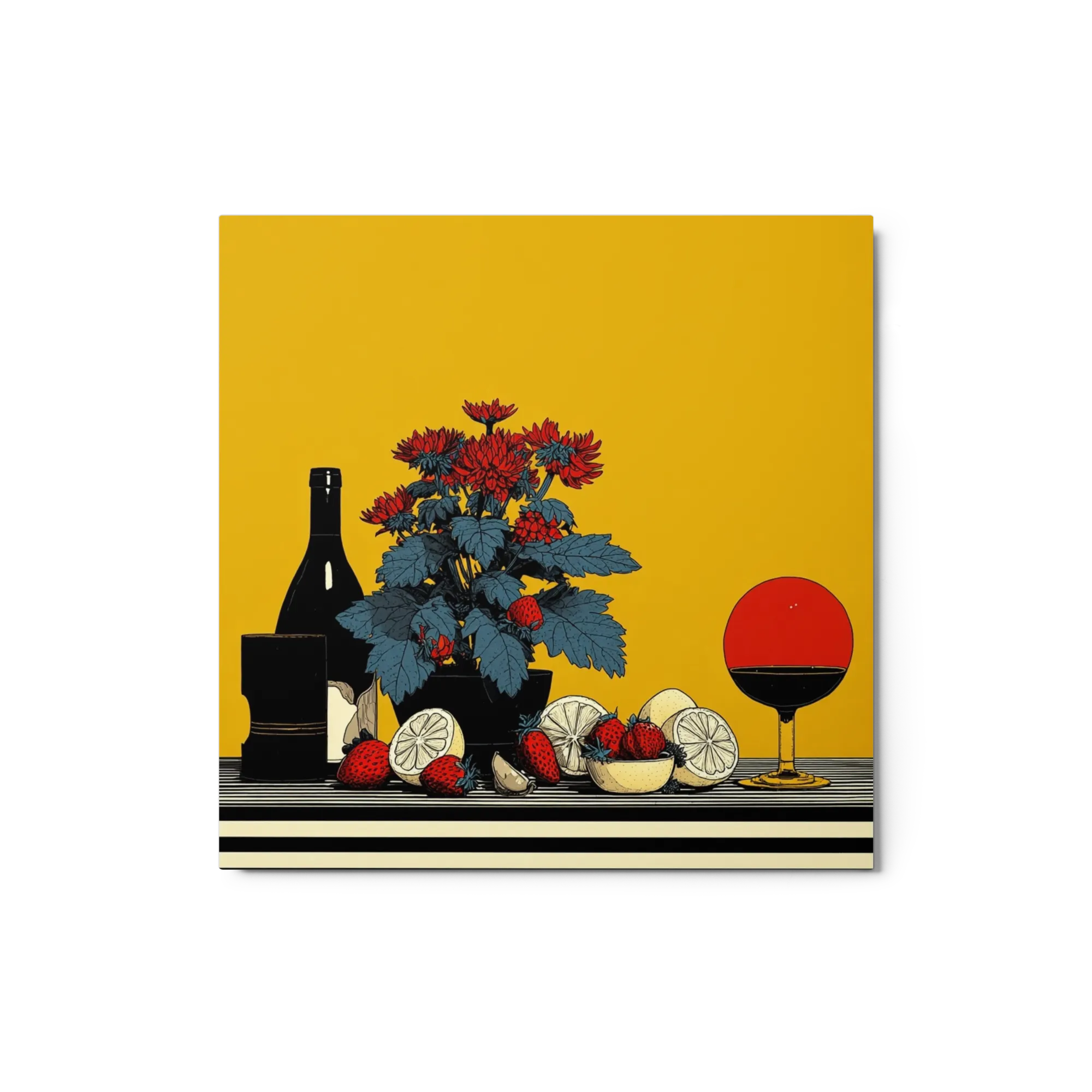 Red Flowers and Wine Still Life