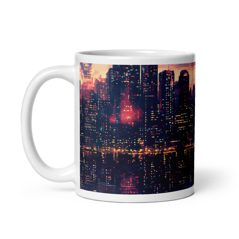 Twilight Pixel Cityscape 
 Mug with Dark Green inside | 11 oz