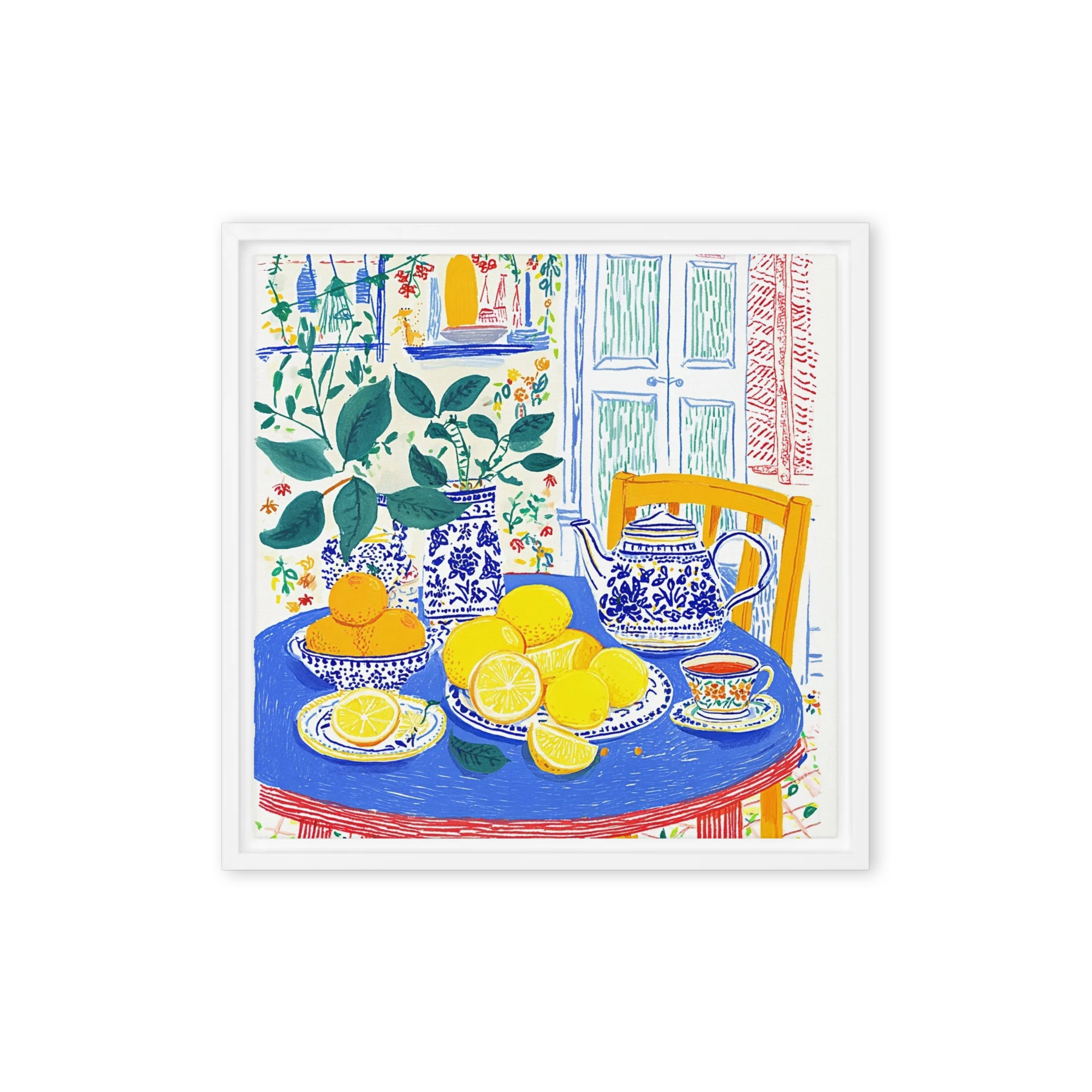 Lemons and Blue Teapot | Art Print