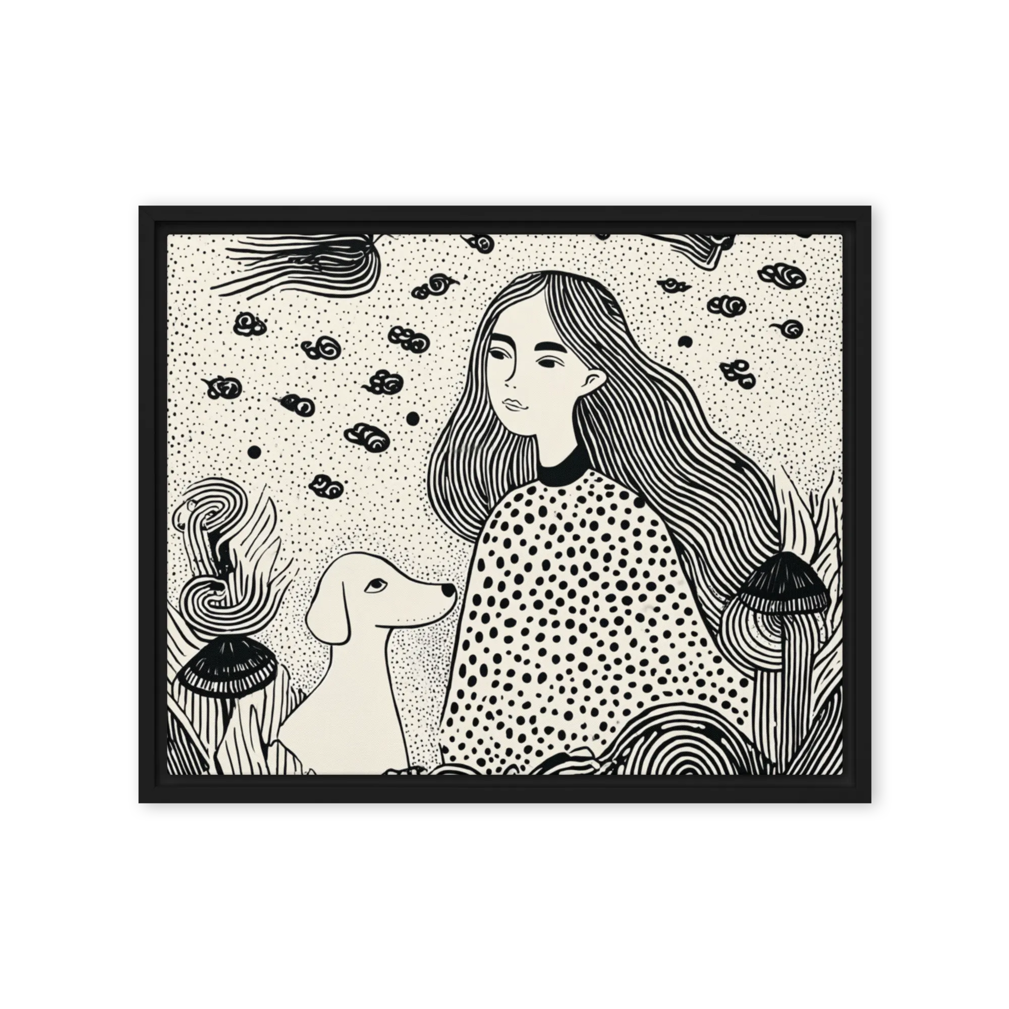 Girl and Dog in Whimsical Forest